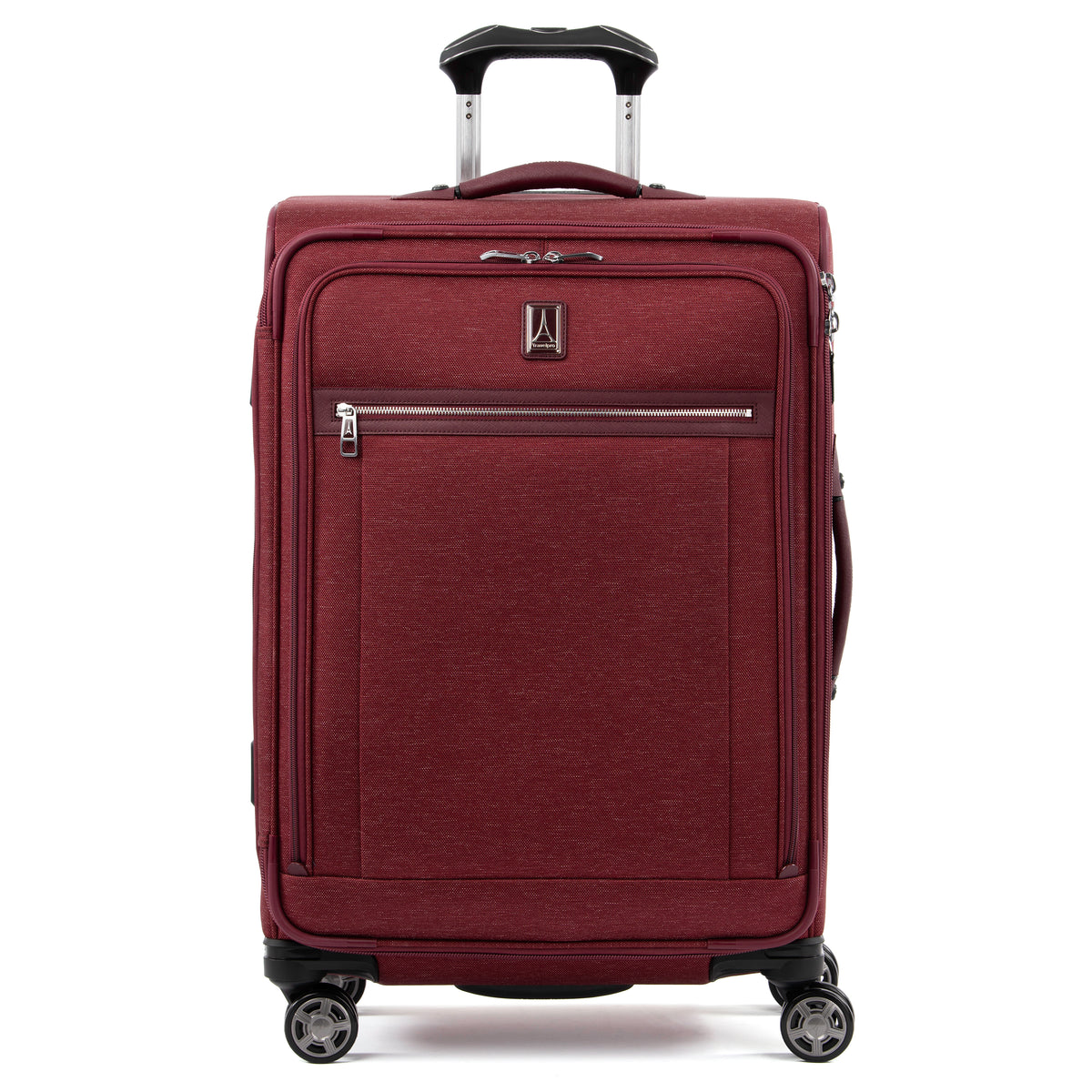 Travelpro Platinum Elite Softside Expandable Luggage, 8 Wheel Spinner Suitcase, USB Port, Suiter, Men and Women Bordeaux Checked Medium 25 Inch U3