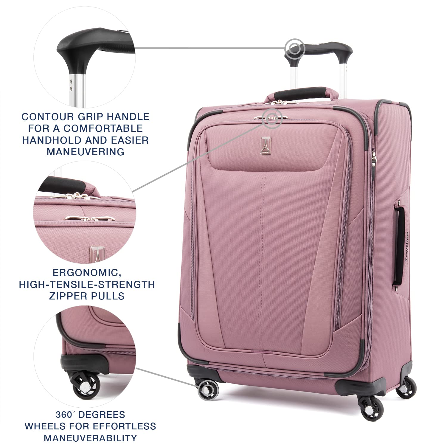 Travelpro Maxlite 5 Softside Expandable Luggage with 4 Spinner Wheels, Lightweight Suitcase, Men and Women ( Dusty Rose Pink , Checked-Medium 25-Inch ) Dusty Rose Pink Checked Medium 25 Inch U5