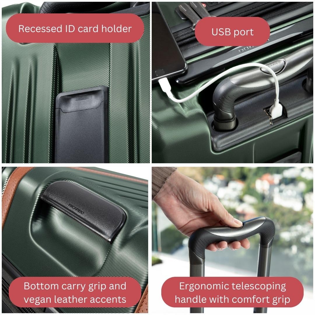 Ricardo Beverly Hills Montecito 2.0 Hardside with Dual Spinning Wheels, Expandable with Comfort Grip for Easy Packing and Moving, Men and Women ( Hunter Green , Fast-Access Carry-On 20-Inch ) Hunter Green Fast Access Carry On 20 Inch U1