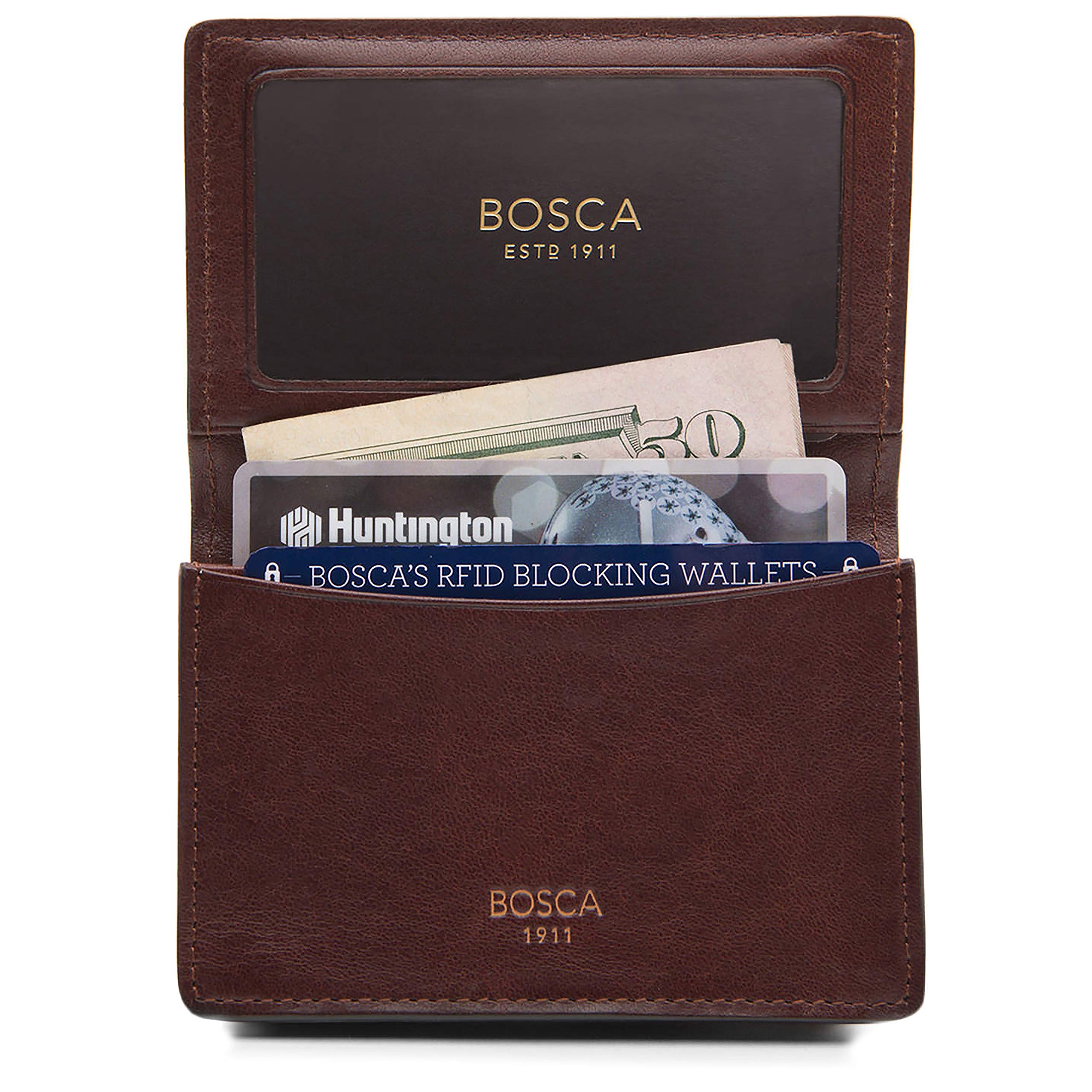 Bosca | Men’s 2 Pocket Card Case Wallet w/I.D. Window in Dolce Italian Leather ( Dark Brown , One Size ) Dark Brown One Size U2