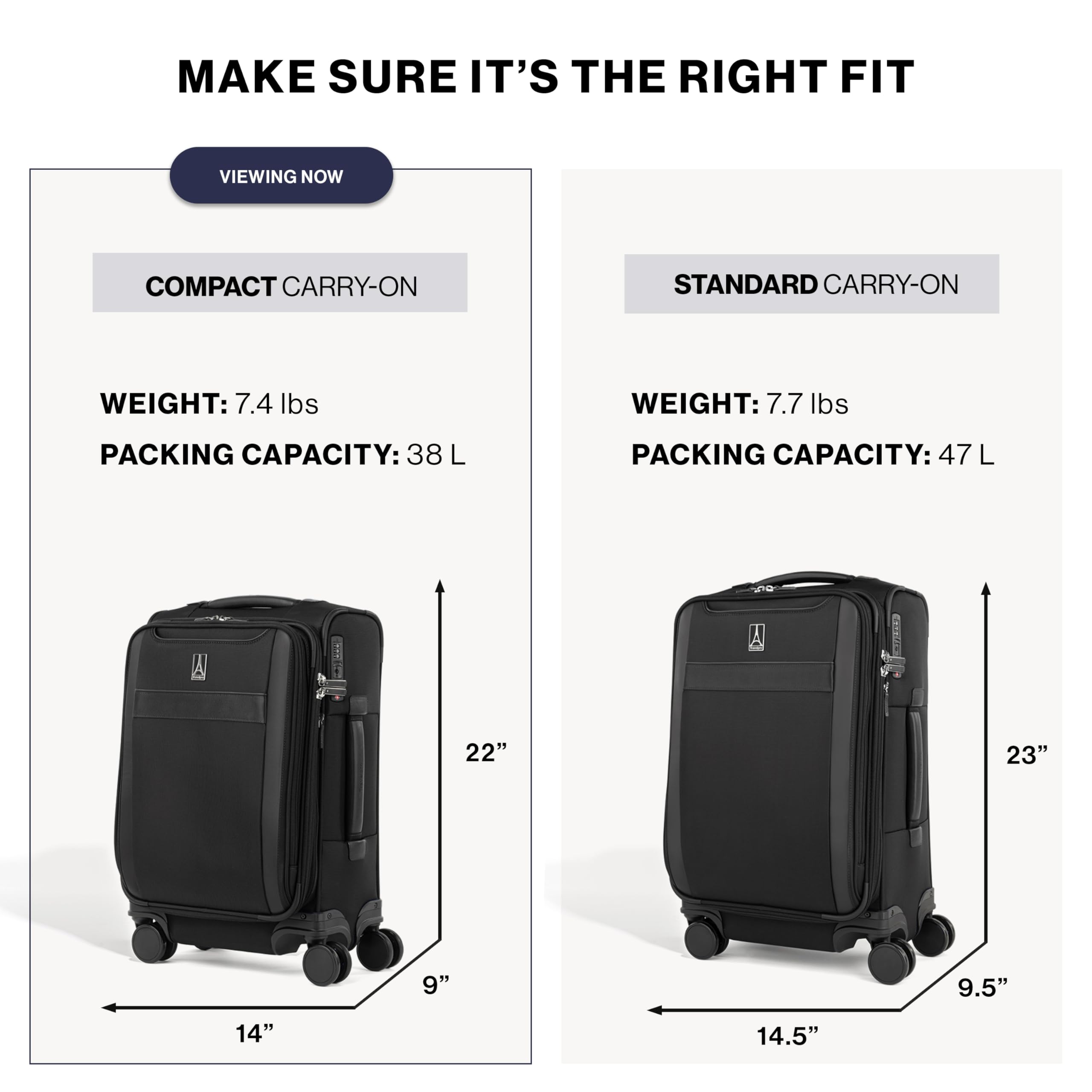 Travelpro Versapack + Lightweight Softside Expandable Checked Luggage, 8 Spinner Suitcase, TSA Lock, Men and Women ( Black , Compact Carry On ) Black Compact Carry On U2