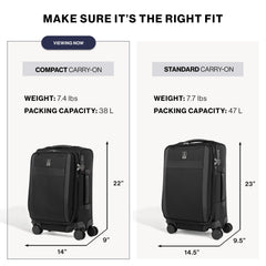 Travelpro Versapack + Lightweight Softside Expandable Checked Luggage, 8 Spinner Suitcase, TSA Lock, Men and Women ( Black , Compact Carry On ) Black Compact Carry On U2