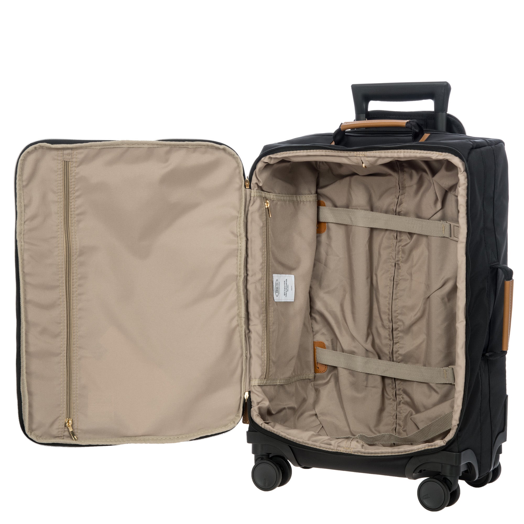 Bric's X-Travel 21 Carry-On Spinner Luxury Softside Luggage with 360 Wheels, Recycled Water-Resistant Fabric, Interior Pockets, and Leather Details ( Black , One Size ) Black One Size U2
