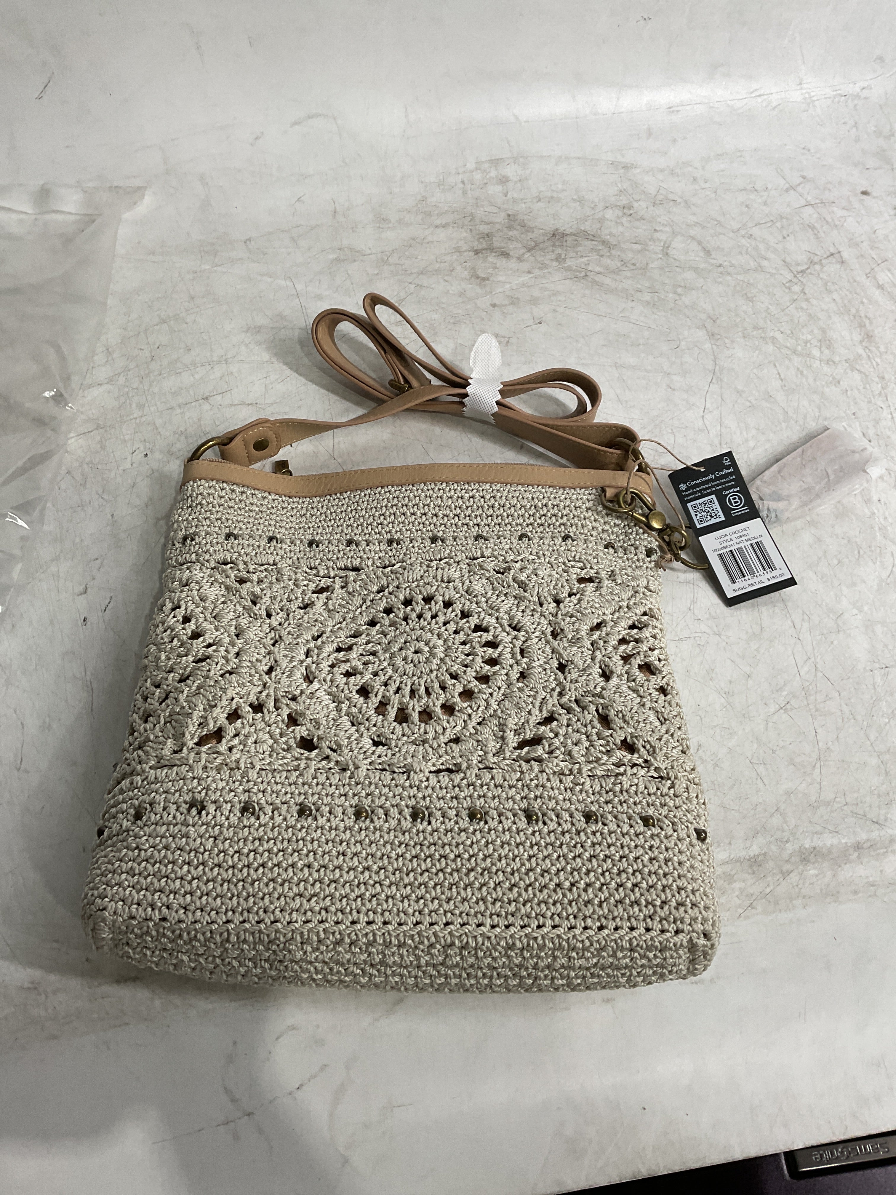 The Sak Lucia Crossbody Bag in Crochet, Convertible Purse with Adjustable Shoulder Strap, Natural Medallion Natural Medallion One Size U1