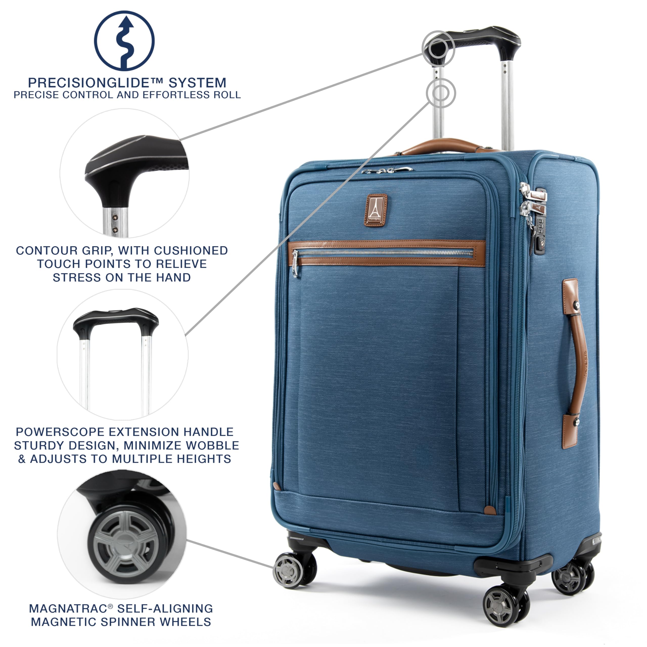 Travelpro Platinum Elite Softside Expandable Checked Luggage, 8 Wheel Spinner Large Suitcase, TSA Lock, Men and Women ( Coastal Blue , Checked-Medium 25-Inch ) Coastal Blue Checked Medium 25 Inch U1