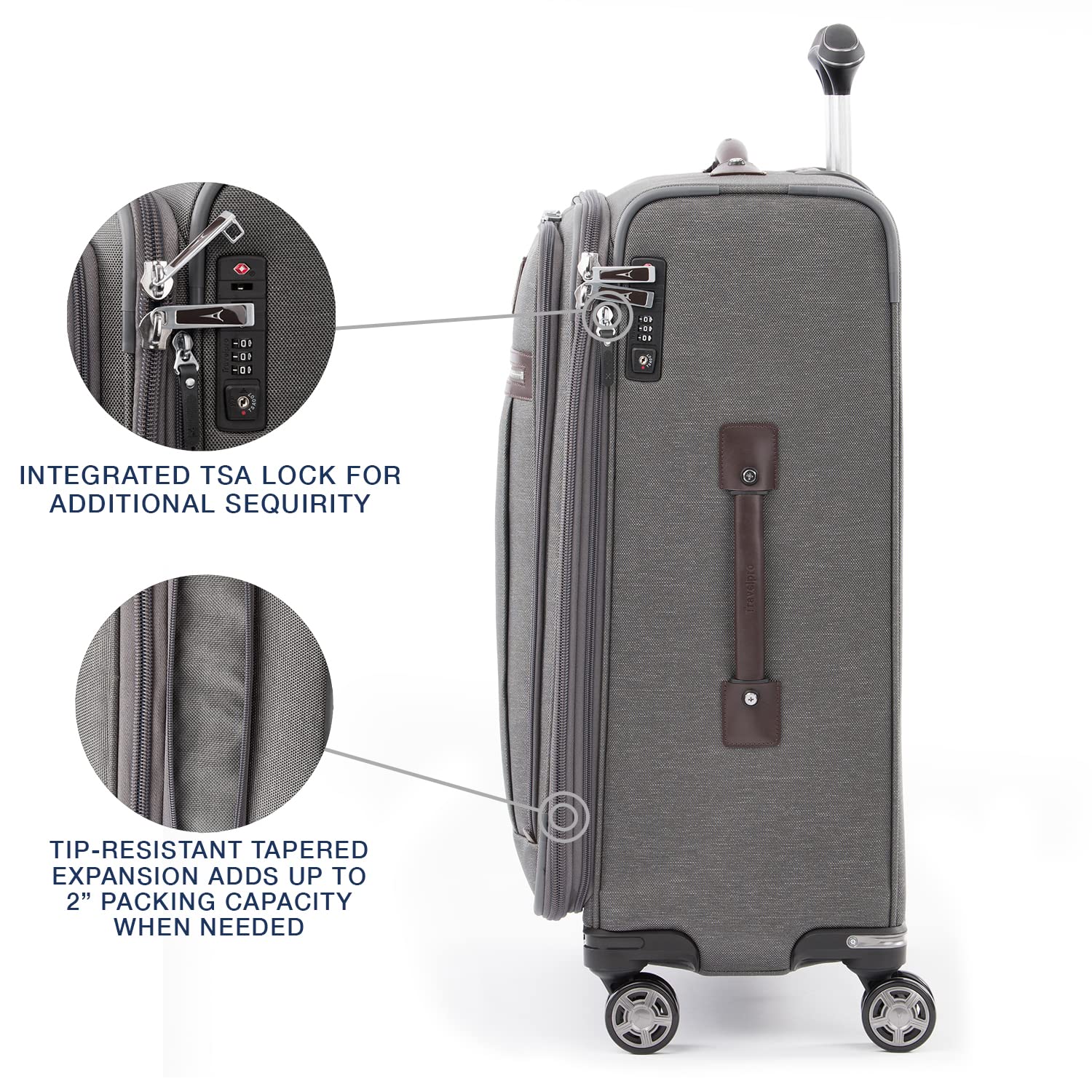 Travelpro Platinum Elite Softside Expandable Checked Luggage, 8 Wheel Spinner Large Suitcase, TSA Lock, Men and Women ( Vintage Grey , Checked-Large 29-Inch ) Vintage Grey Checked Large 29 Inch U4