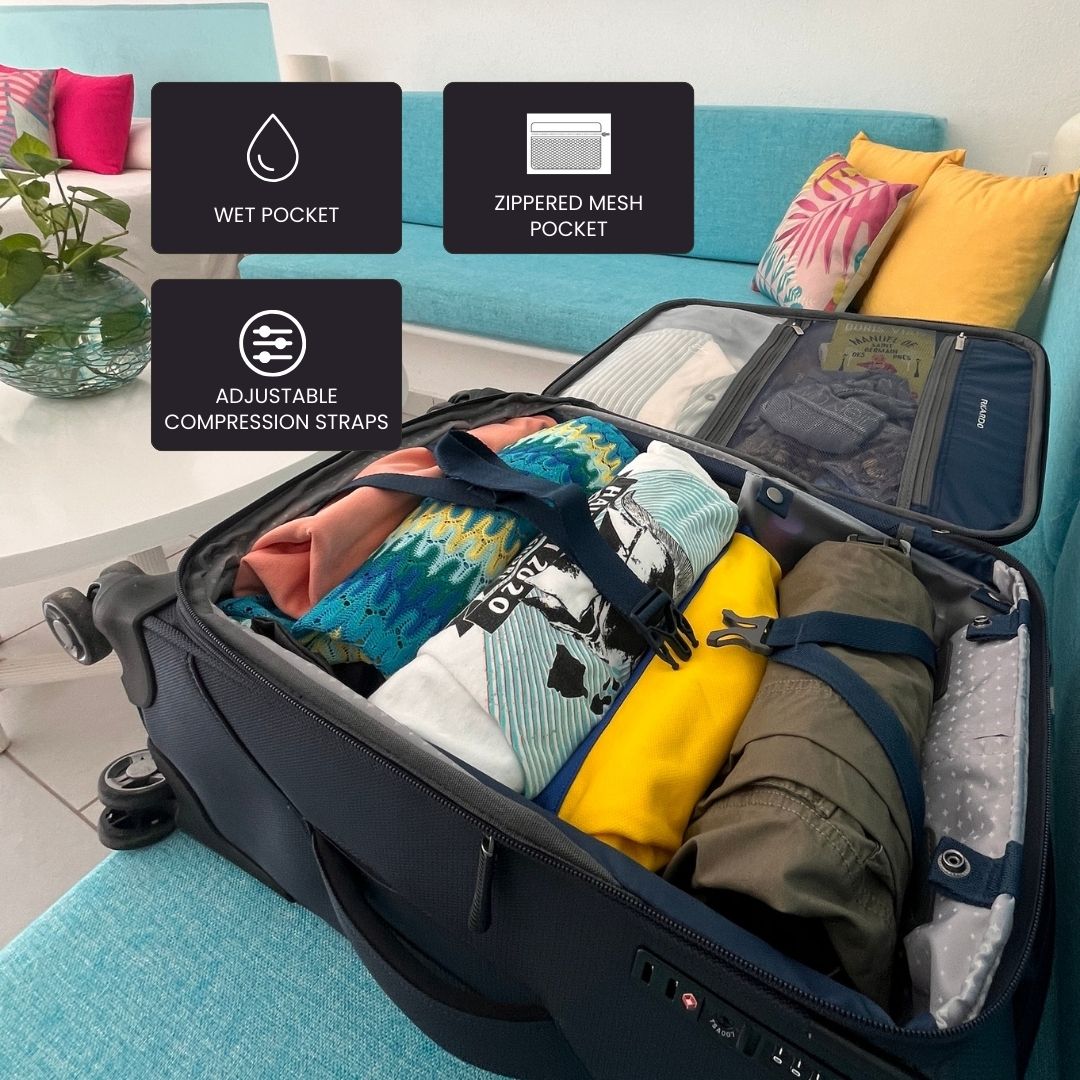 Ricardo Beverly Hills Avalon Softside Luggage Made with Sustainable 100% Recycled PET (rPET), Lightweight, Eco-Friendly Travel, Expandable, Dual Spinner Wheels ( Storm Blue , 20-inch ) Storm Blue 20 Inch U1