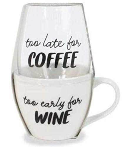 Happy Hour Wild Eye Designs Wine Glass Coffee Mug Set ( Too Late/Too Early , One Size ) Too Late/Too Early One Size U1