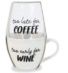 Happy Hour Wild Eye Designs Wine Glass Coffee Mug Set ( Too Late/Too Early , One Size ) Too Late/Too Early One Size U1