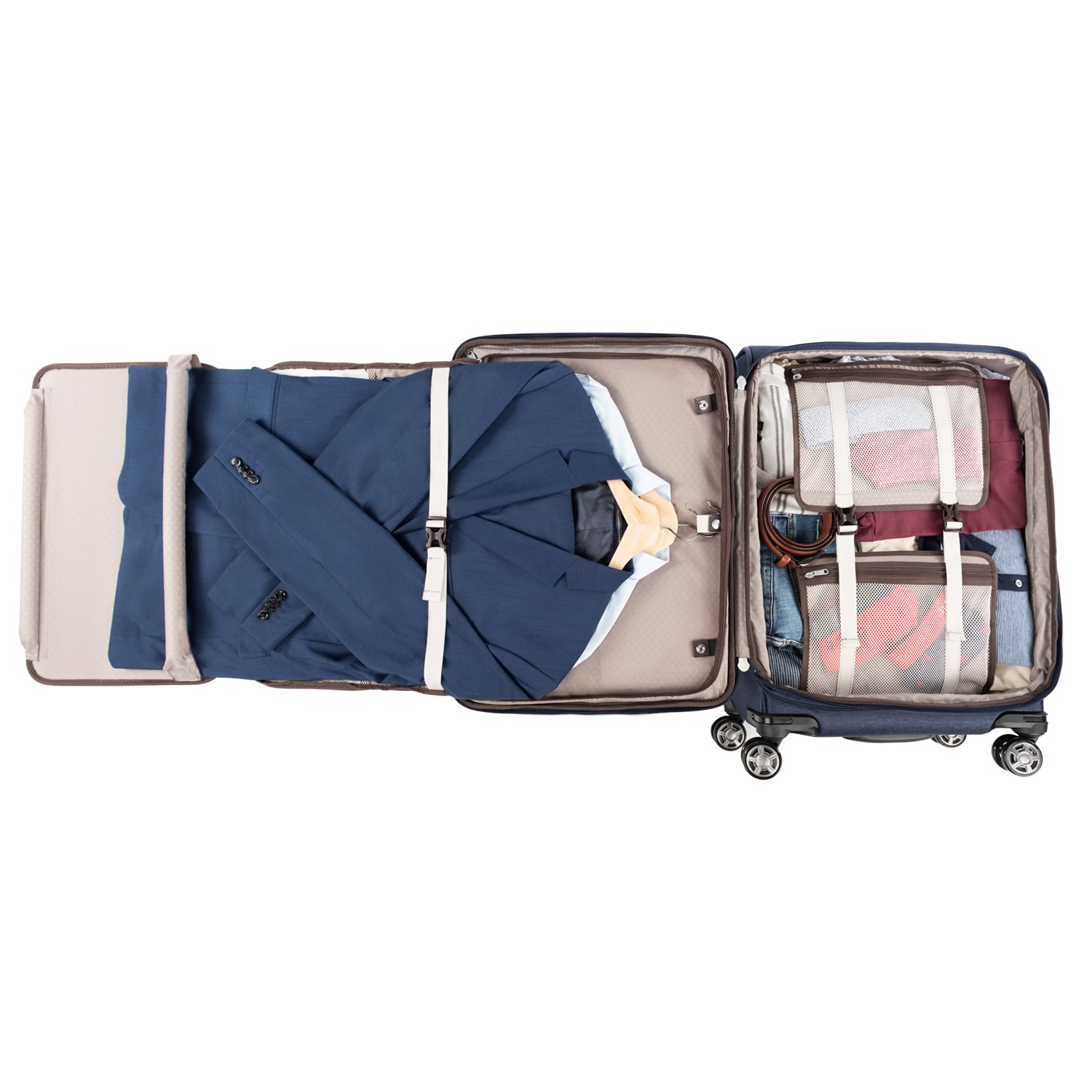 Travelpro Platinum Elite Softside Expandable Luggage, 8 Wheel Spinner Suitcase, USB Port, Suiter, Men and Women True Navy Checked Medium 25 Inch U2