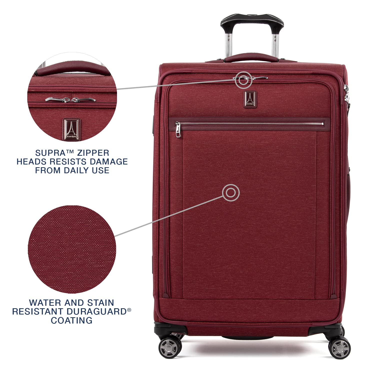 Travelpro Platinum Elite Softside Expandable Checked Luggage, 8 Wheel Spinner Large Suitcase, TSA Lock, Men and Women ( Bordeaux Red , Checked-Large 29-Inch ) Bordeaux Red Checked Large 29 Inch U6
