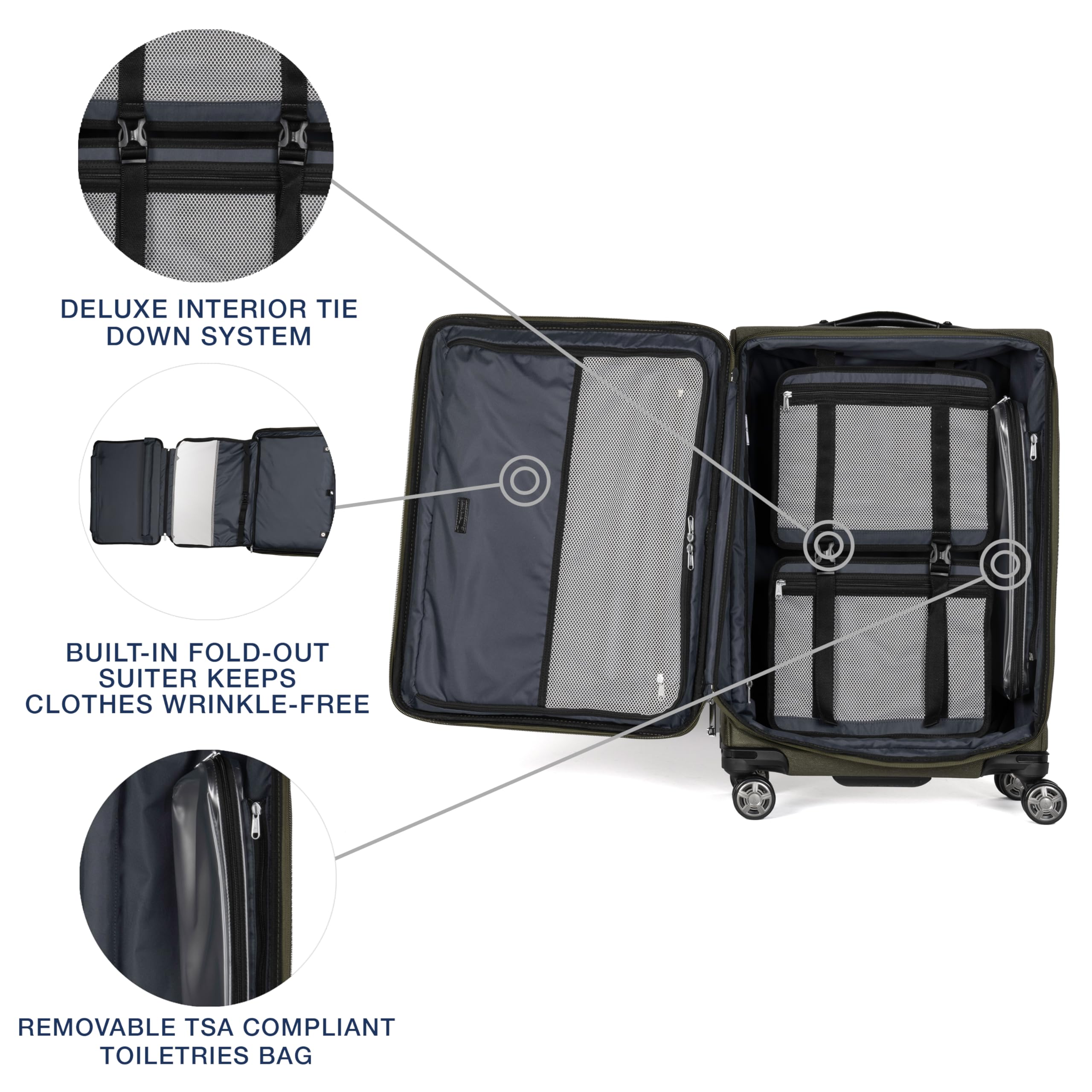 Travelpro Platinum Elite Softside Expandable Checked Luggage, 8 Wheel Spinner Large Suitcase, TSA Lock, Men and Women ( Pilot Green , Checked-Medium 25-Inch ) Pilot Green Checked Medium 25 Inch U1