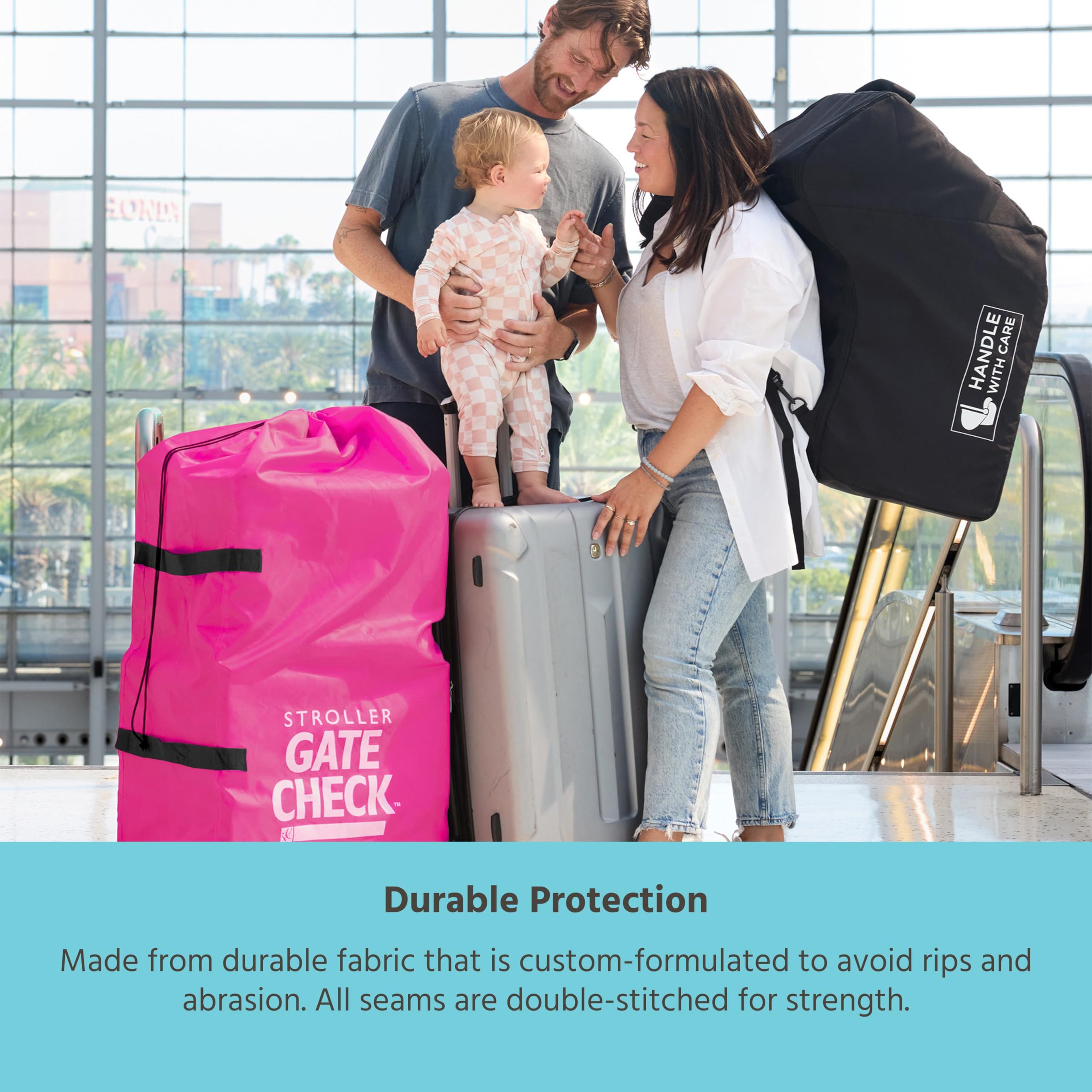 J.L. Childress Gate Check Bag for Single & Double Strollers - Stroller Bag for Airplane - Large Stroller Travel Bag for Airplane - Air Travel Stroller Bag ( Neon Pink , One Size ) Neon Pink One Size U1
