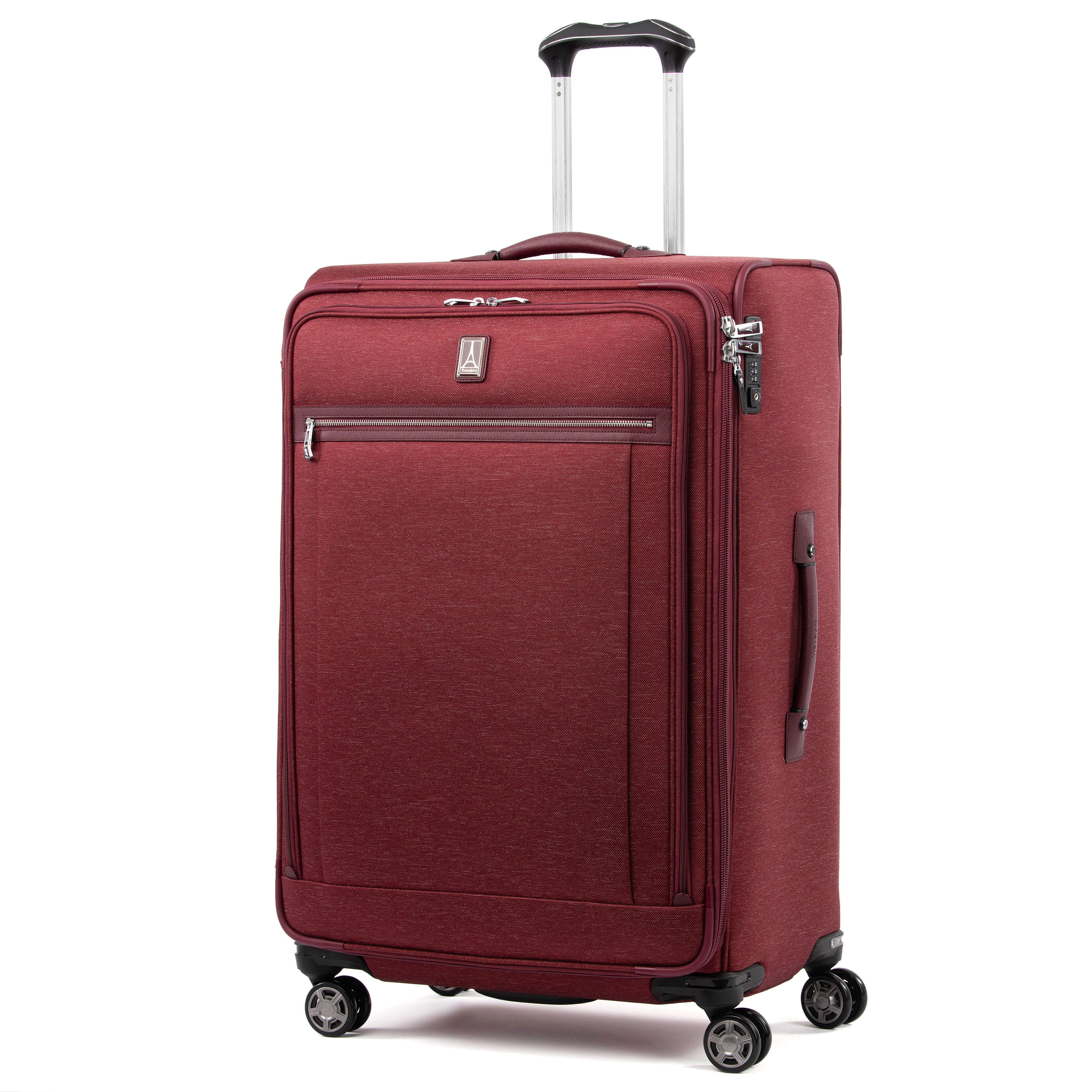 Travelpro Platinum Elite Softside Expandable Luggage, 8 Wheel Spinner Suitcase, USB Port, Suiter, Men and Women Bordeaux Checked Large 29 Inch U4