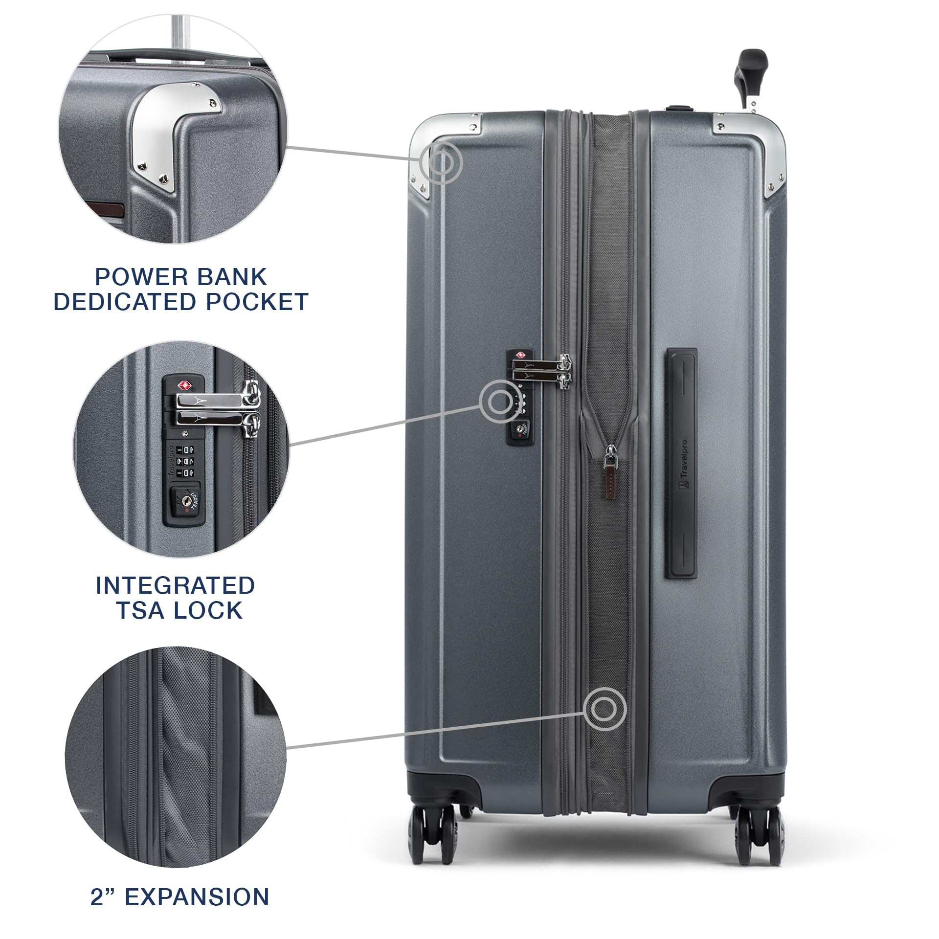 Travelpro Platinum Elite Hardside Expandable Spinner Wheel Luggage TSA Lock Hard Shell Polycarbonate Suitcase ( Vintage Grey , Checked- Large 28-Inch ) Vintage Grey Checked Large 28 Inch U1