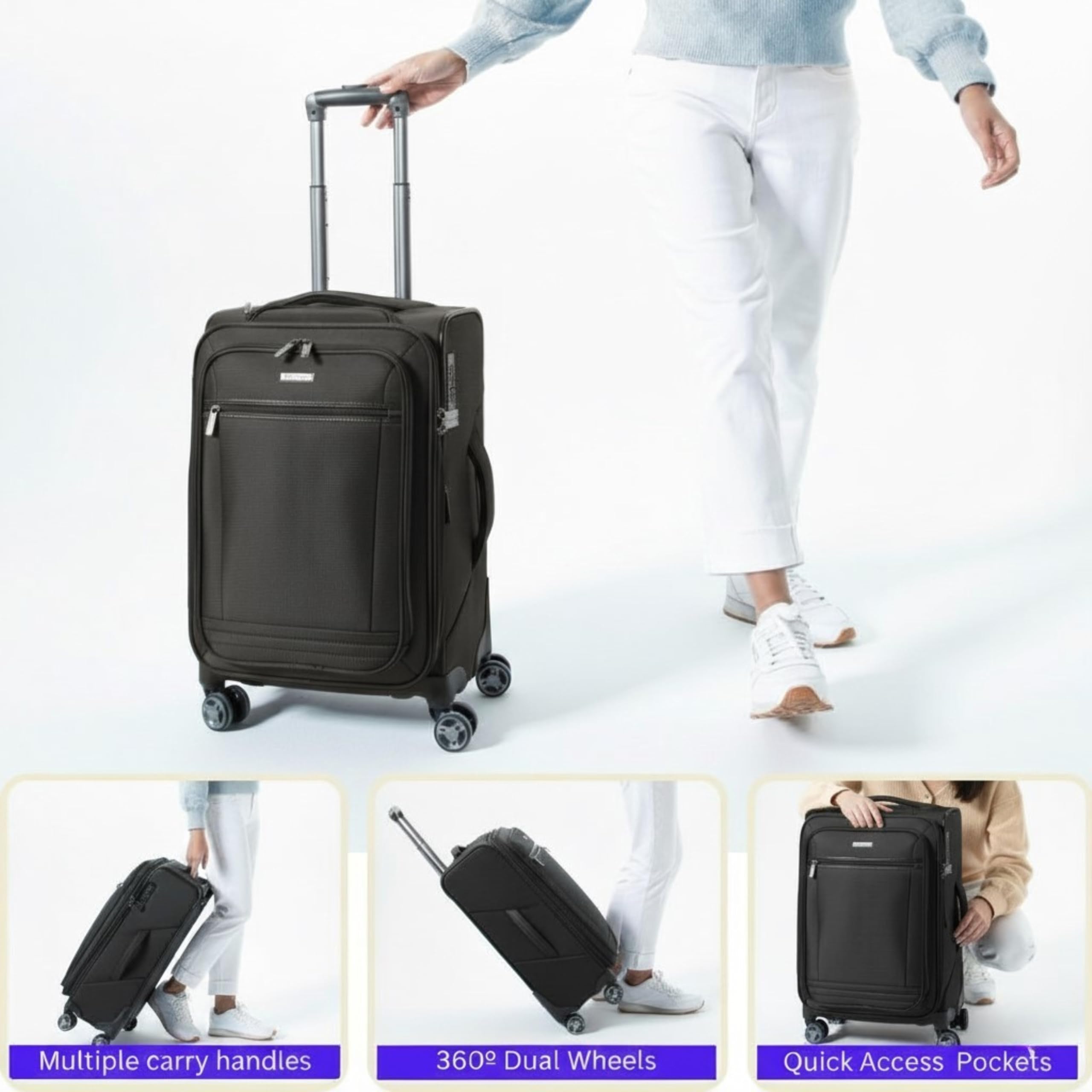 Ricardo Beverly Hills Avalon Softside Luggage Made with Sustainable 100% Recycled PET (rPET), Lightweight, Eco-Friendly Travel, Expandable, Dual Spinner Wheels ( Black , 28-inch ) Black 28 Inch U1