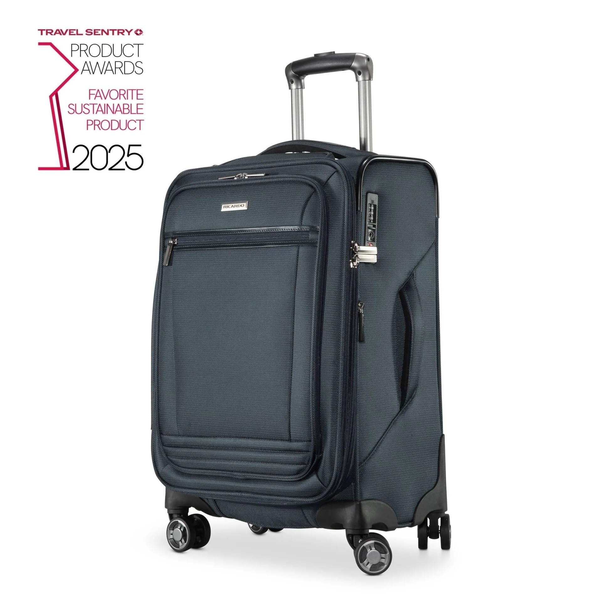 Ricardo Beverly Hills Avalon Softside Luggage Made with Sustainable 100% Recycled PET (rPET), Lightweight, Eco-Friendly Travel, Expandable, Dual Spinner Wheels ( Storm Blue , 20-inch ) Storm Blue 20 Inch U4