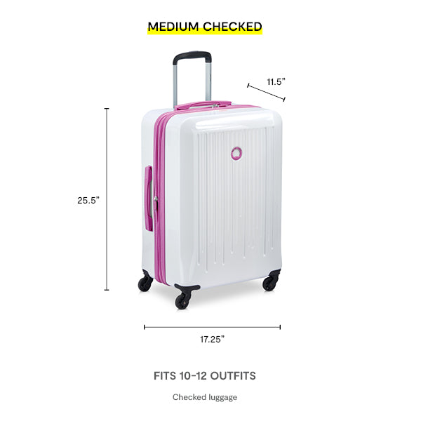 Delsey Paris Christine Hardside Expandable Luggage with Spinner Wheels ( White with Mauve Trim , Checked-Medium 24 Inch ) White with Mauve Trim Checked Medium 24 Inch U2