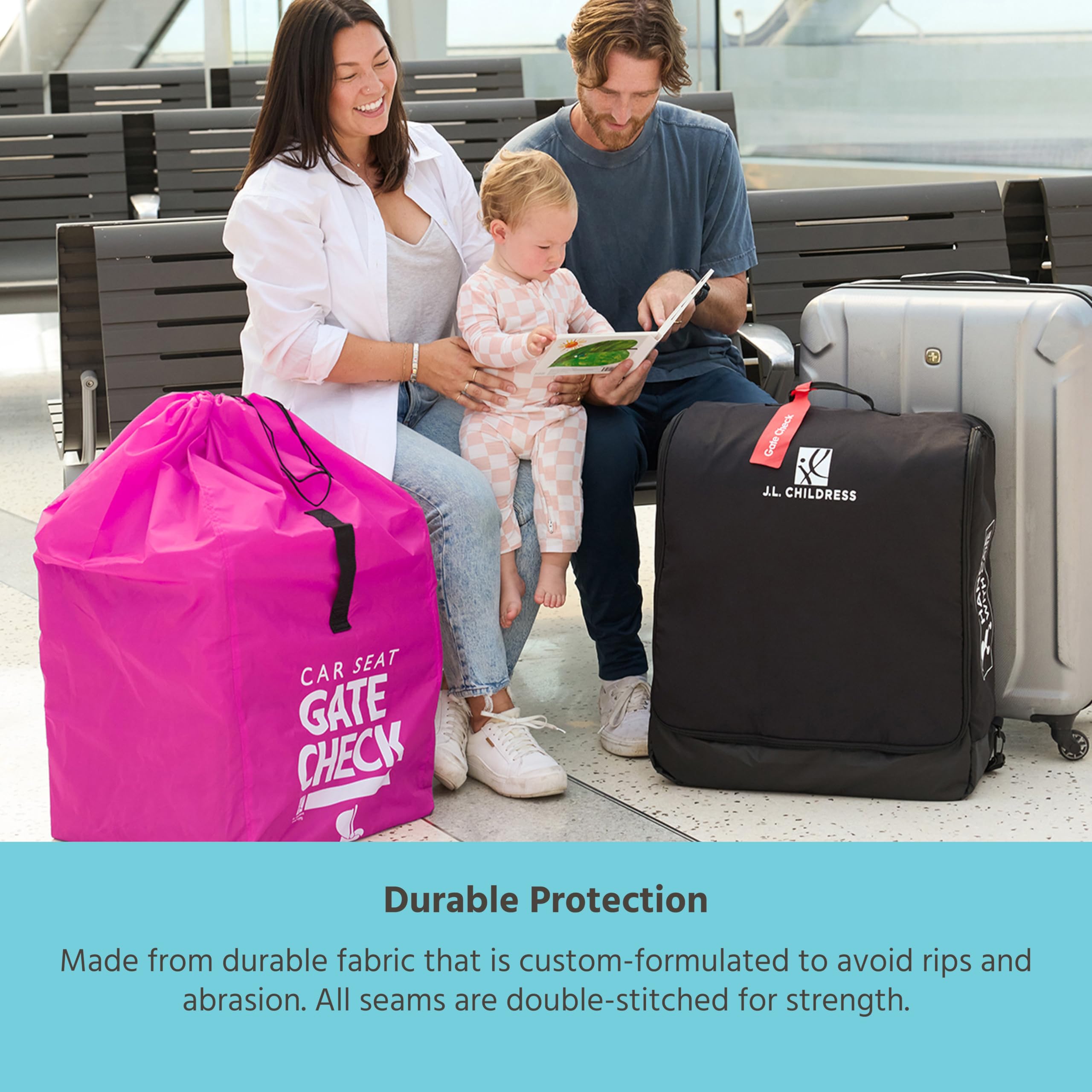 J.L. Childress Gate Check Bag for Car Seats - Air Travel Bag - Fits Convertible Car Seats, Infant carriers & Booster Seats ( Neon Pink , One Size ) Neon Pink One Size U1