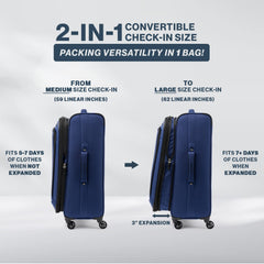 Travelpro Runway Softside Luggage Sets, Carry-on & Convertible Medium to Large Check-in Expandable Luggage, 4 Spinner Wheels, Softside Suitcase, Men and Women ( Blue , Carry-on/Medium-Large Check-in ) Blue Carry On Medium Large Check In U2
