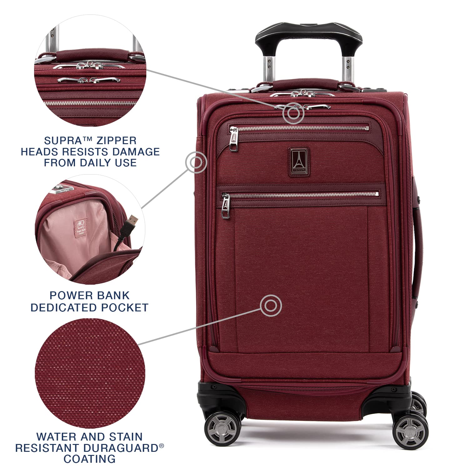 Travelpro Platinum Elite Softside Expandable Checked Luggage, 8 Wheel Spinner Large Suitcase, TSA Lock, Men and Women ( Bordeaux Red , Carry-On 21-Inch ) Bordeaux Red Carry On 21 Inch U8