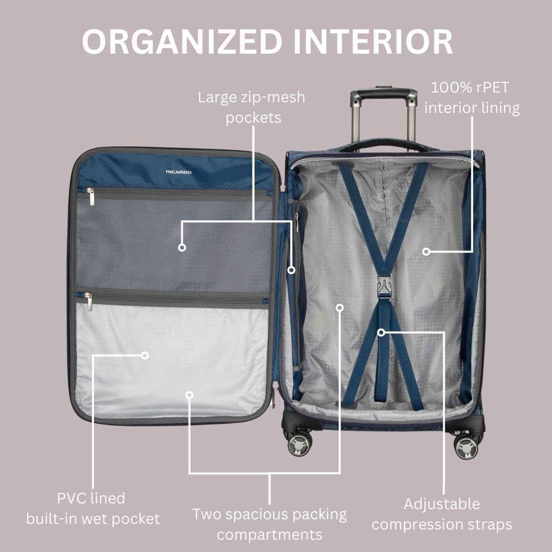 Ricardo Beverly Hills Avalon Softside Luggage Made with Sustainable 100% Recycled PET (rPET), Lightweight, Eco-Friendly Travel, Expandable, Dual Spinner Wheels ( Serengeti Night , 24-inch ) Serengeti Night 24 Inch U1