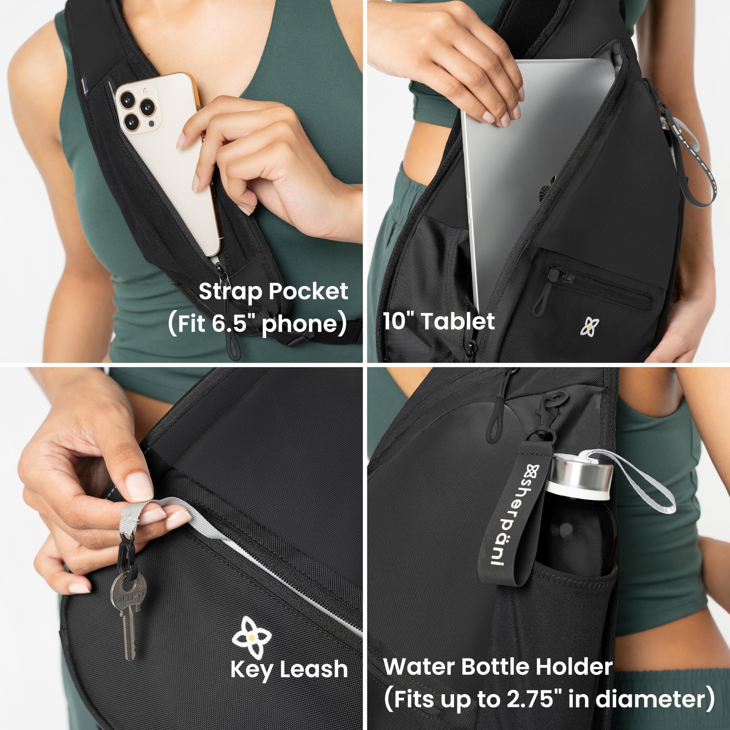 Sherpani Esprit, Sling Backpack, 10L Travel Bag, Women Shoulder Sling Purse, Crossbody Backpack, Travel Gifts, Pickleball Bag, RFID Protection, Fits 10 Inch Tablet ( Raven , One Size ) Raven One Size U1