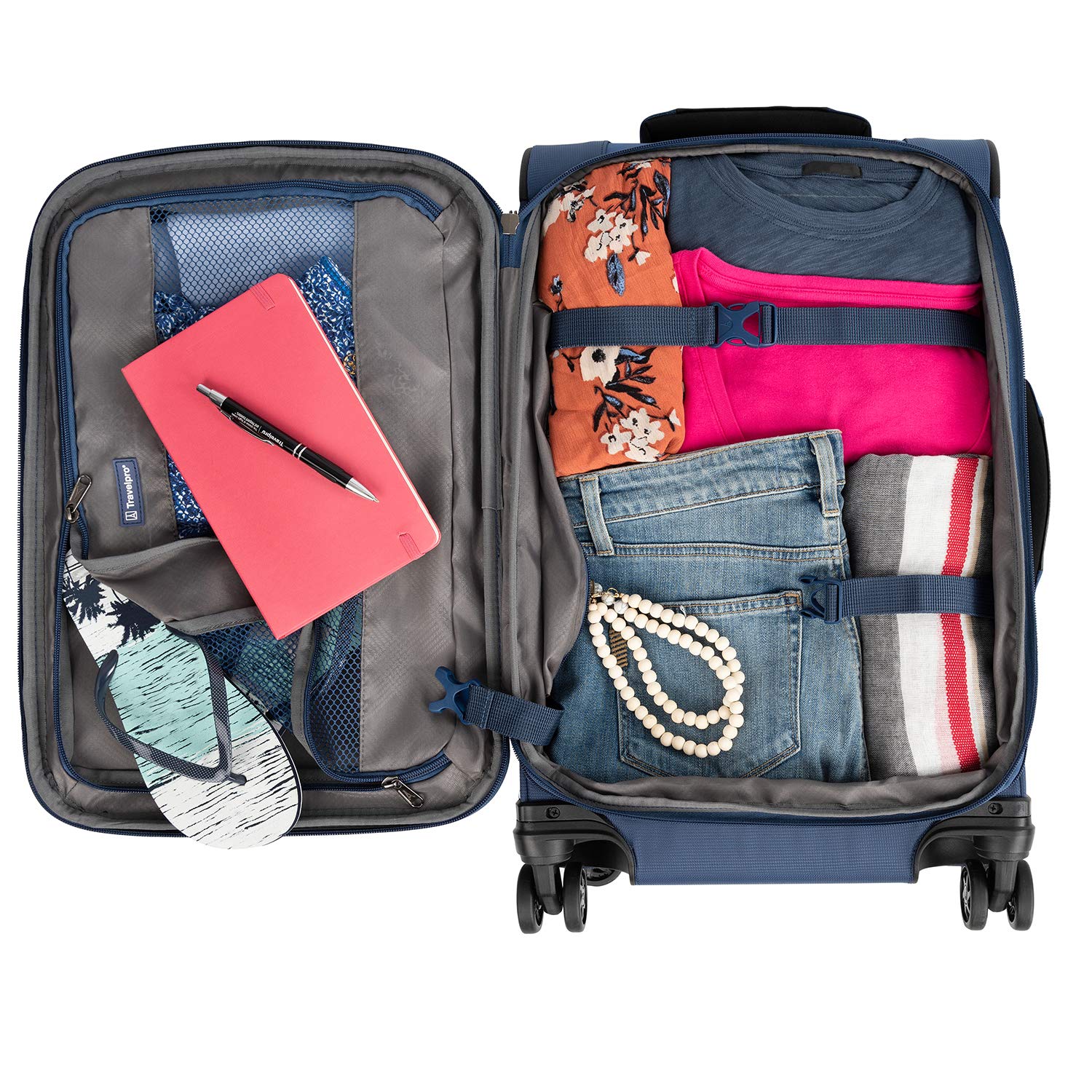 Travelpro Tourlite Softside Expandable Luggage with 4 Spinner Wheels, Lightweight Suitcase, Men and Women Blue Carry On 21 Inch U22