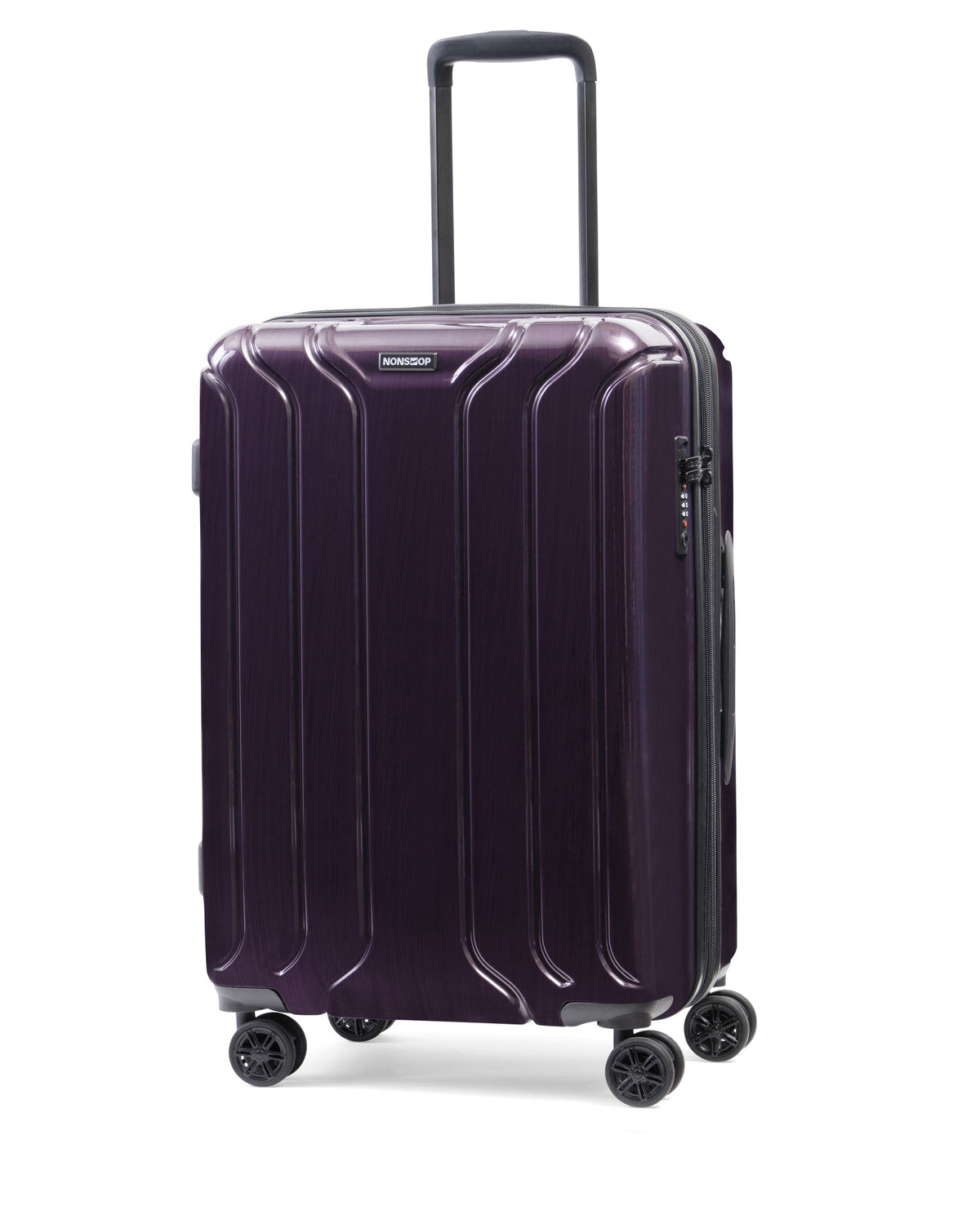 NONSTOP New York Elite Luggage Expandable Lightweight Spinner Wheels hard side shell Travel Suitcase Set, TSA Lock, Double USB Port, 3 packing cubes ( Plum , Checked-Medium 24-Inch ) Plum Checked Medium 24 Inch U2