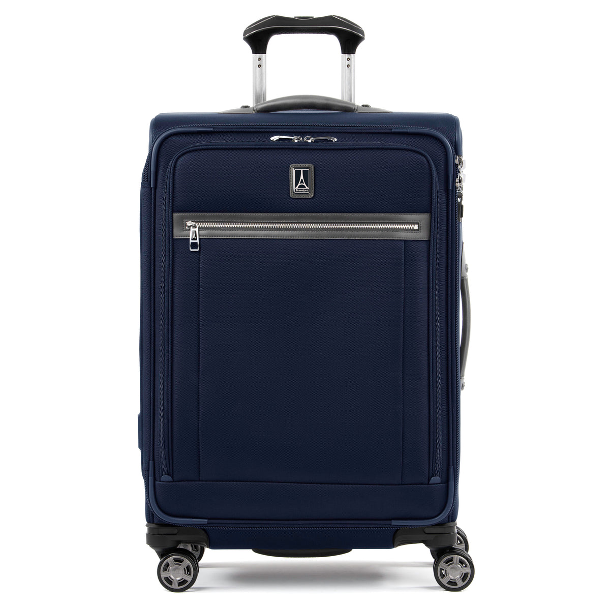 Travelpro Platinum Elite Softside Expandable Checked Luggage, 8 Wheel Spinner Suitcase, TSA Lock, Men and Women, Checked Medium 25-Inch ( Dark Blue , Checked-Medium 25-Inch ) Dark Blue Checked Medium 25 Inch U15