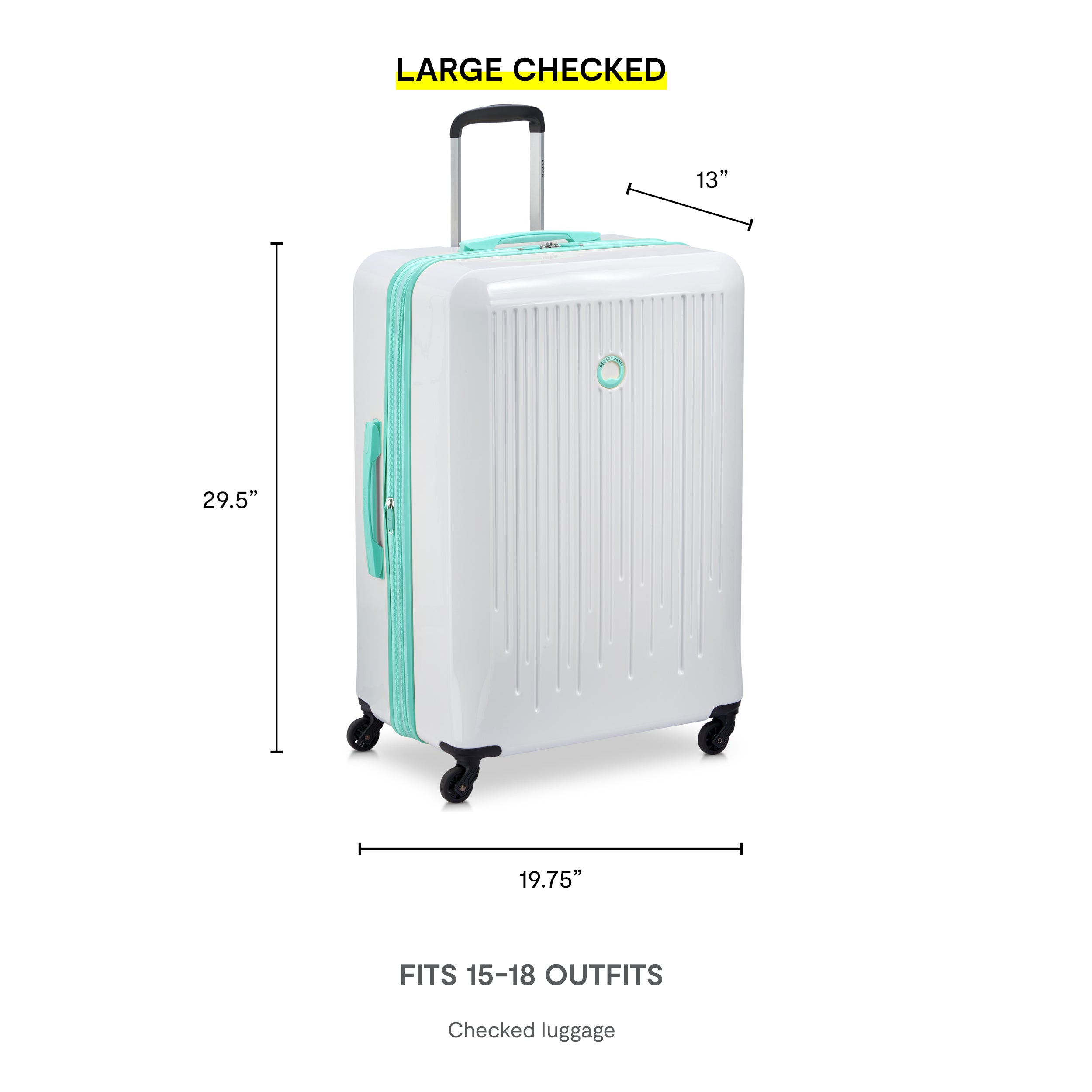 Delsey Paris Christine Hardside Expandable Luggage with Spinner Wheels ( White with Teal Trim , Checked-Large 28 Inch ) White with Teal Trim Checked Large 28 Inch U5