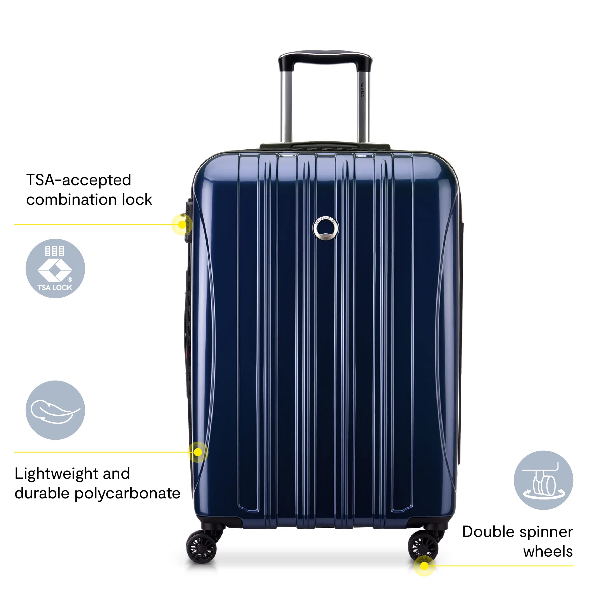 DELSEY Paris Helium Aero Hardside Expandable Luggage with Spinner Wheels ( Blue Cobalt , Checked-Medium 25 Inch ) Blue Cobalt Checked Medium 25 Inch U14
