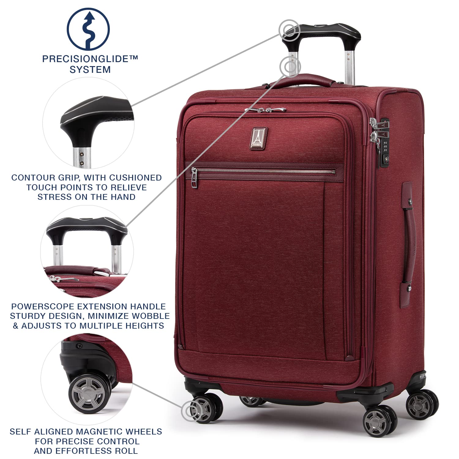 Travelpro Platinum Elite Softside Expandable Checked Luggage, 8 Wheel Spinner Large Suitcase, TSA Lock, Men and Women ( Bordeaux Red , Checked-Medium 25-Inch ) Bordeaux Red Checked Medium 25 Inch U5