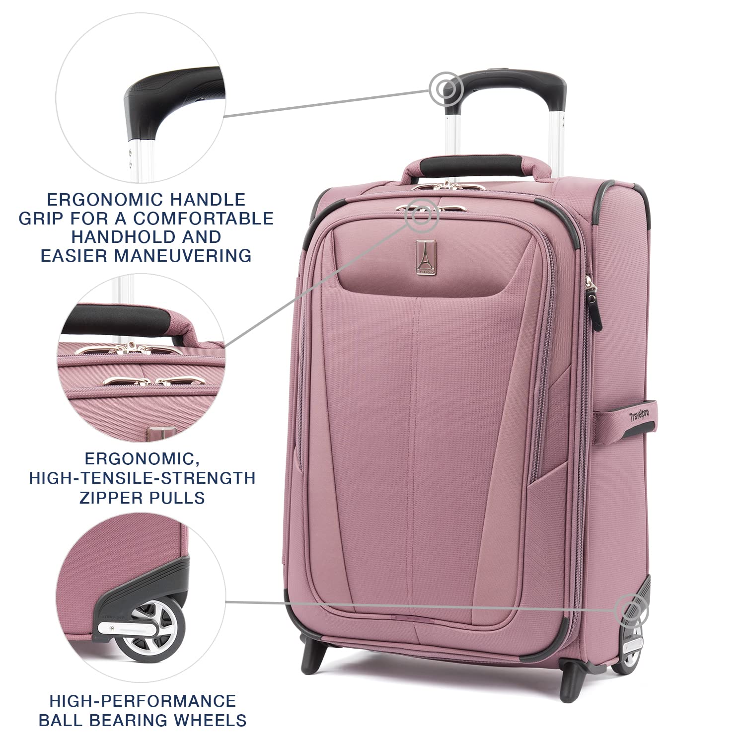 Travelpro Maxlite 5 Softside Expandable Upright 2 Wheel Luggage, Lightweight Suitcase, Men and Women Dusty Rose Pink Carry On 22 Inch U5