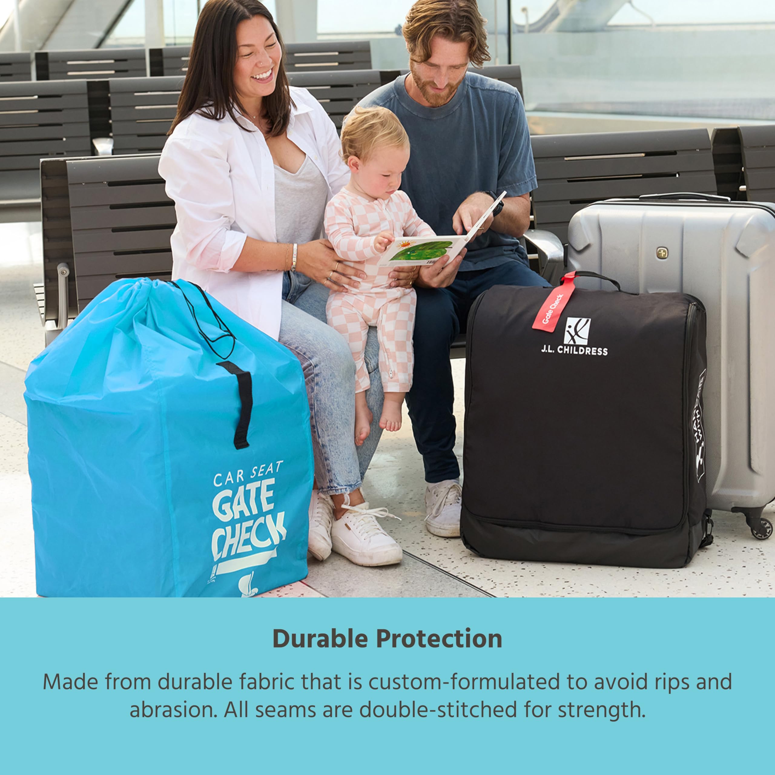 J.L. Childress Gate Check Bag for Car Seats - Air Travel Bag - Fits Convertible Car Seats, Infant carriers & Booster Seats ( Neon Blue , One Size ) Neon Blue One Size U1