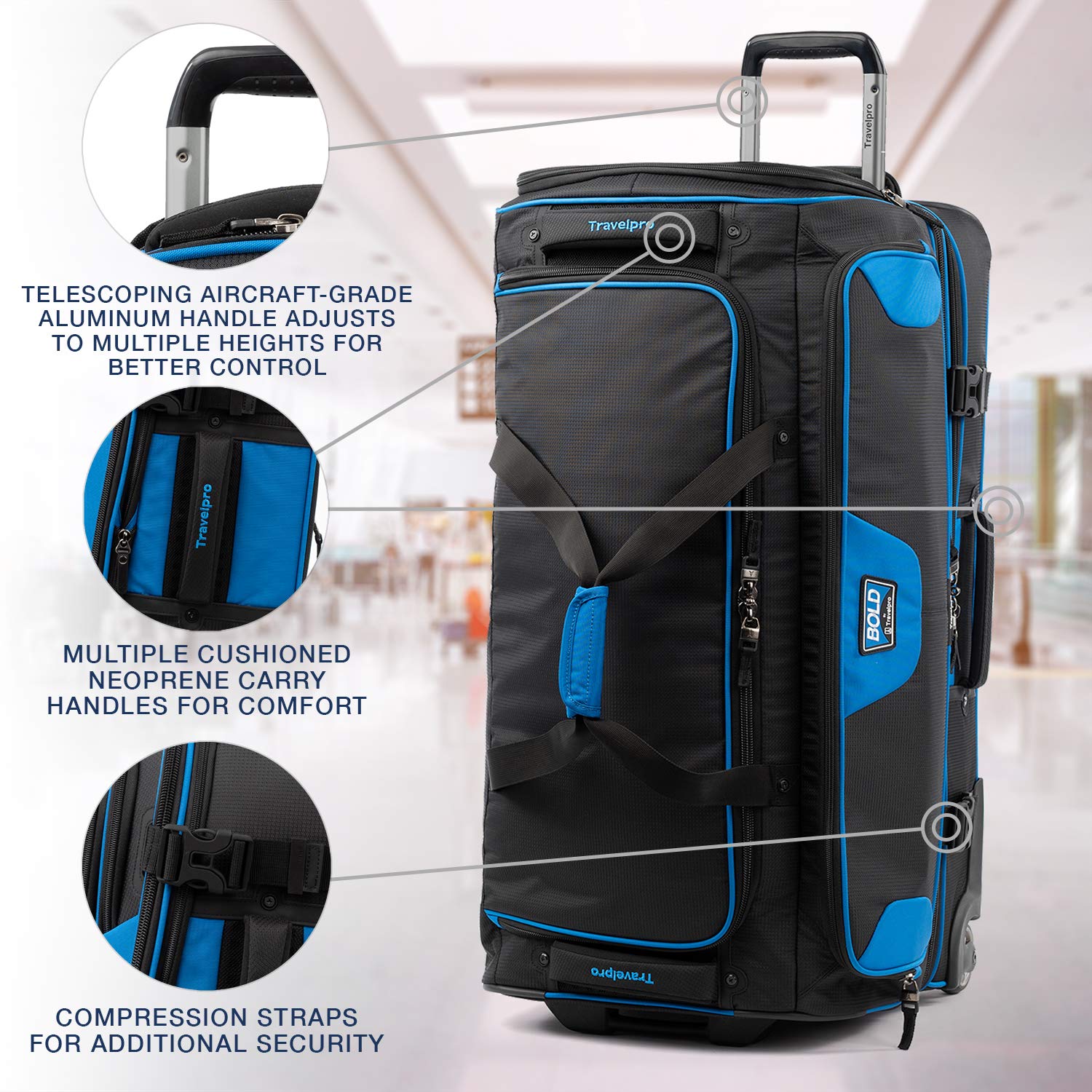 Travelpro Bold Drop Bottom Wheeled Rolling Duffel Bag ( Blue/Black , 30-Inch ) Blue/Black 30 Inch U6