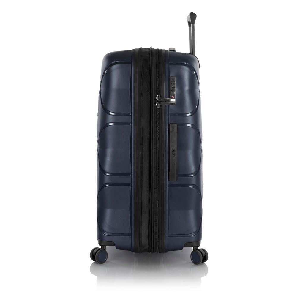 Heys Milos Durable and lightweight luggage, made with Duraflex impact-resistant material, TSA Combination Lock, Dual Spinner Wheels, and Expandable ( Navy , 30-Inch Checked-Large ) Navy 30 Inch Checked Large U1