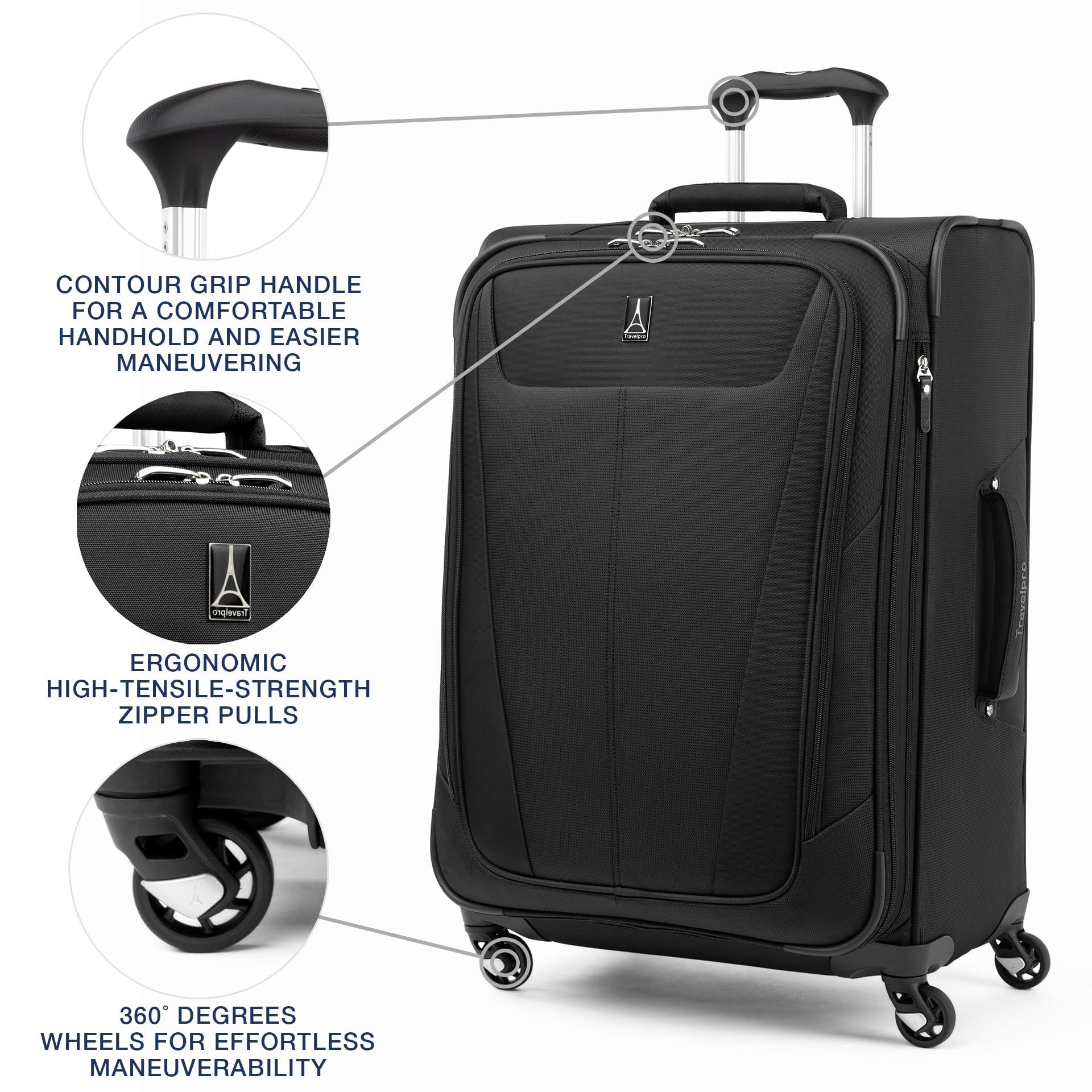 Travelpro Maxlite 5 Softside Expandable Luggage with 4 Spinner Wheels, Lightweight Suitcase, Men and Women ( Black , Checked-Medium 25-Inch ) Black Checked Medium 25 Inch U34