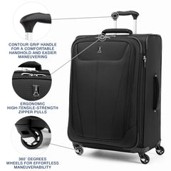 Travelpro Maxlite 5 Softside Expandable Luggage with 4 Spinner Wheels, Lightweight Suitcase, Men and Women ( Black , Checked-Medium 25-Inch ) Black Checked Medium 25 Inch U34