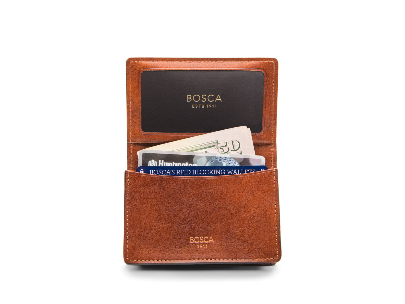 Bosca Mens Dolce Collection - Full Gusset Two-Pocket Card Case w/ I.D. Amber One Size U3
