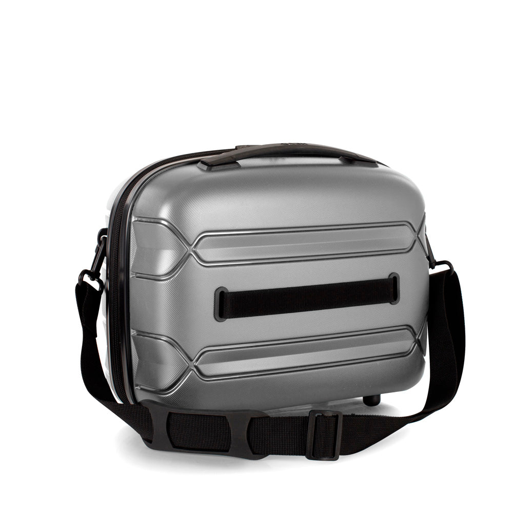 Heys Milos Beauty Case Hardside Lightweight and Crafted with Durable Duraflex, Textured Shell and Metallic Colors, Trolly Sleeve, Adjustable Shoulder Strap, Organize Makeup or Toiletries, Navy ( Grey , Beauty Case ) Grey Beauty Case U2