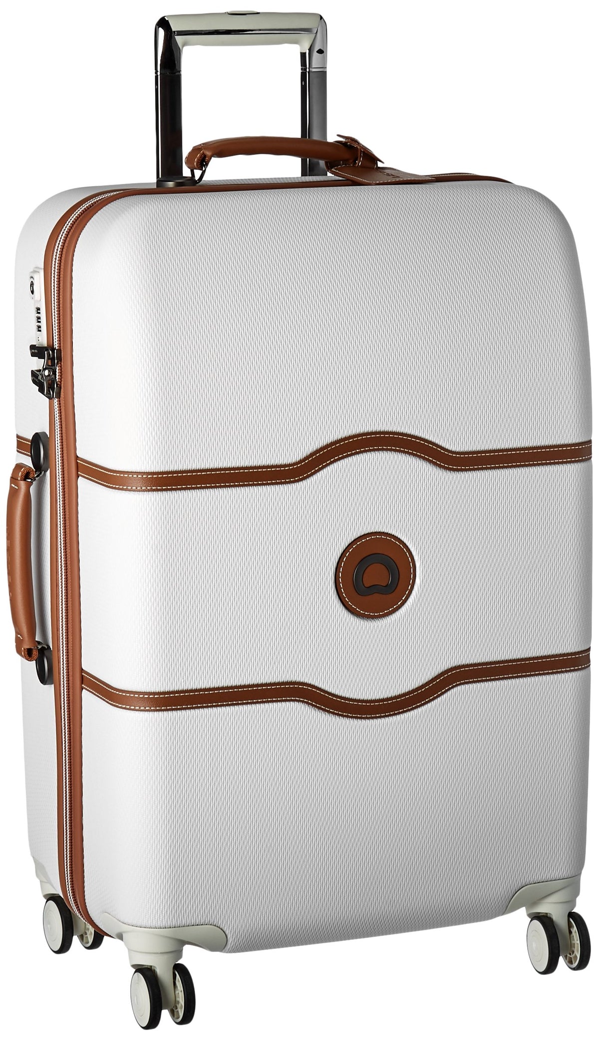 DELSEY Paris Chatelet Air 2.0 Hardside Luggage with Spinner Wheels ( Champagne White , Checked-Medium 24 Inch, with Brake ) Champagne White Checked Medium 24 Inch With Brake U11