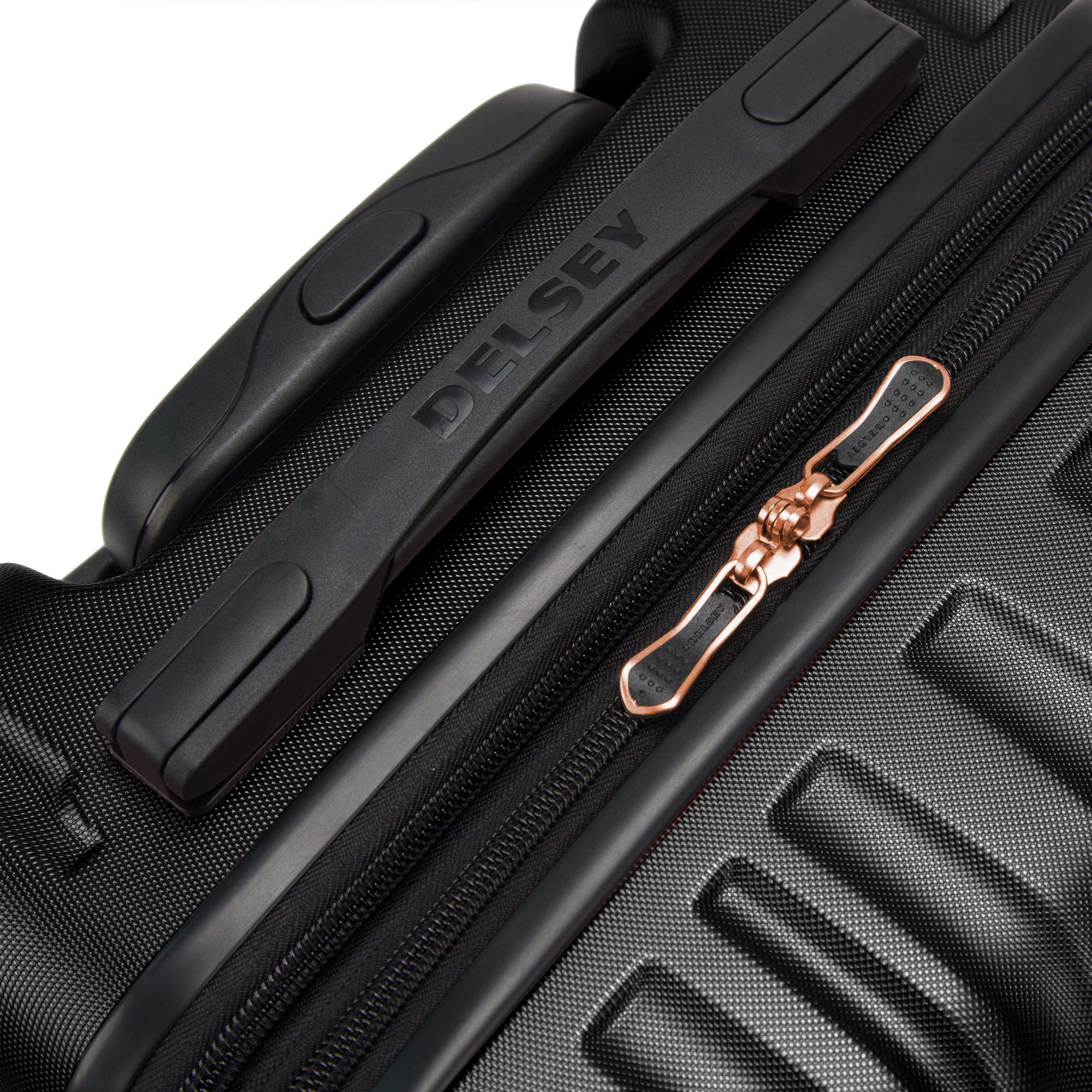 Delsey Alexis Lightweight Luggage, 4-Wheel Spinners Hardshell Suitcase, Expandable with TSA Lock  ( Black/Rose Gold , Checked-Medium 25-Inch ) Black/Rose Gold Checked Medium 25 Inch U6