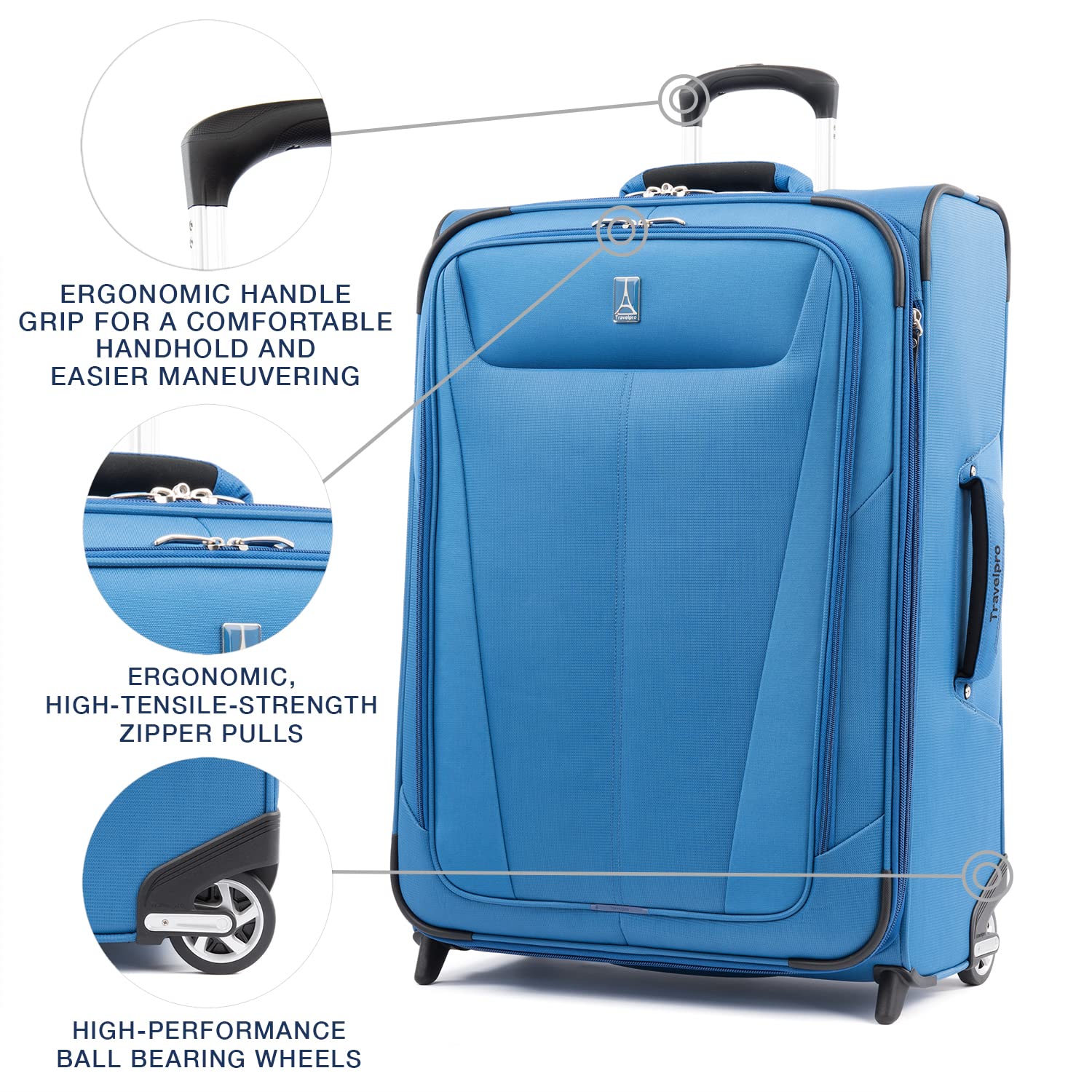 Travelpro Maxlite 5 Softside Expandable Upright 2 Wheel Luggage, Lightweight Suitcase, Men and Women ( Azure Blue , Checked-Medium 26-Inch ) Azure Blue Checked Medium 26 Inch U5