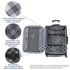 Travelpro Maxlite 5 Softside Expandable Luggage with 4 Spinner Wheels, Lightweight Suitcase, Men and Women Black Checked Medium 25 Inch U21