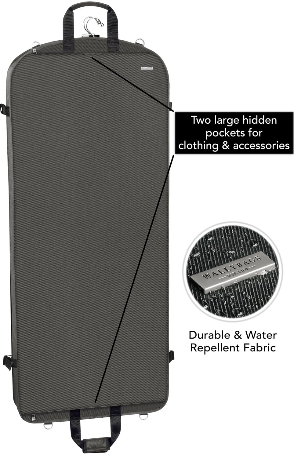 WallyBags 52" Premium Travel Garment Bag with shoulder strap and two large pockets ( Grey , 52-Inch ) Grey 52 Inch U1