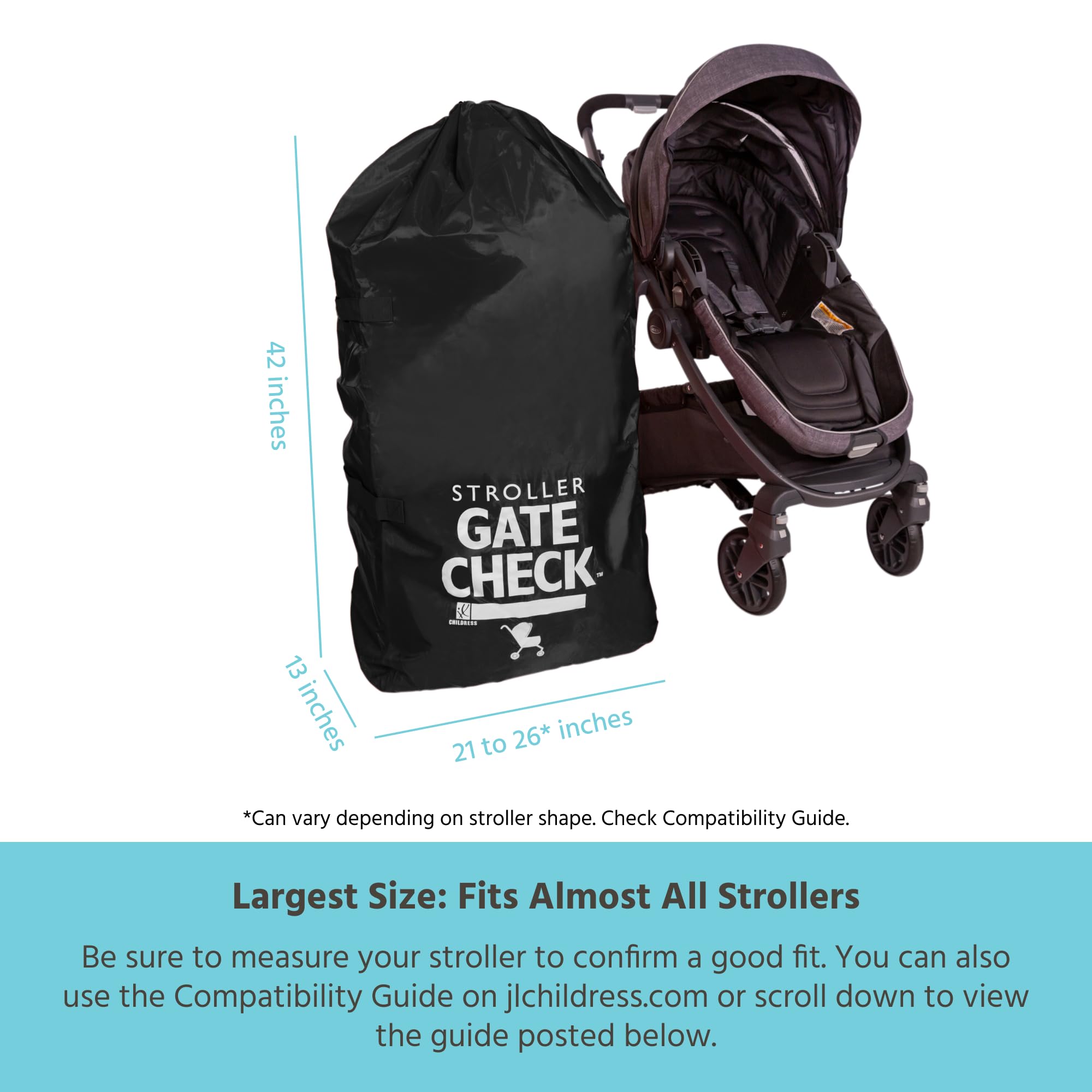 J.L. Childress Gate Check Bag for Single & Double Strollers - Stroller Bag for Airplane - Large Stroller Travel Bag for Airplane - Air Travel Stroller Bag ( Black , One Size ) Black One Size U2