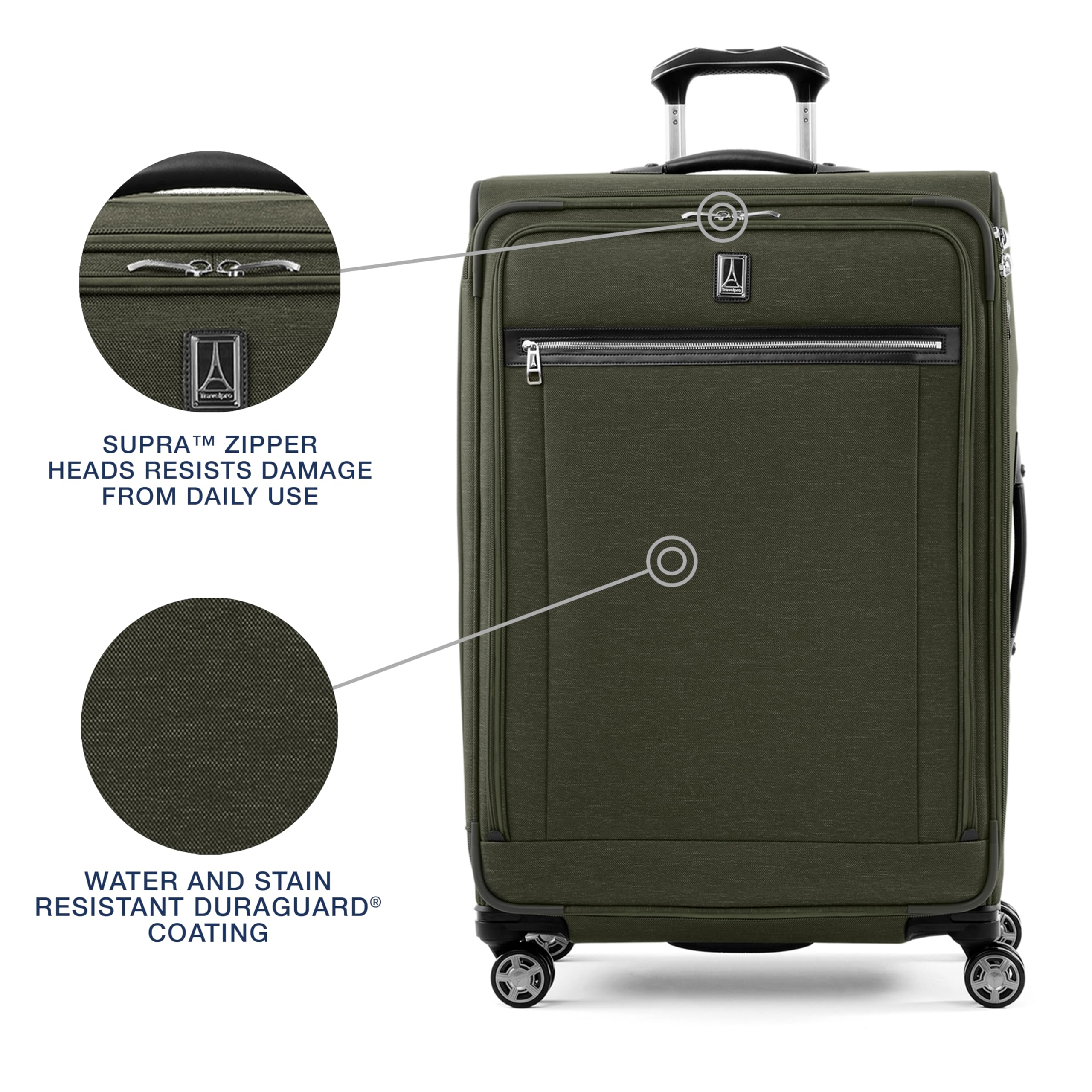 Travelpro Platinum Elite Softside Expandable Checked Luggage, 8 Wheel Spinner Large Suitcase, TSA Lock, Men and Women ( Pilot Green , Checked-Large 29-Inch ) Pilot Green Checked Large 29 Inch U3