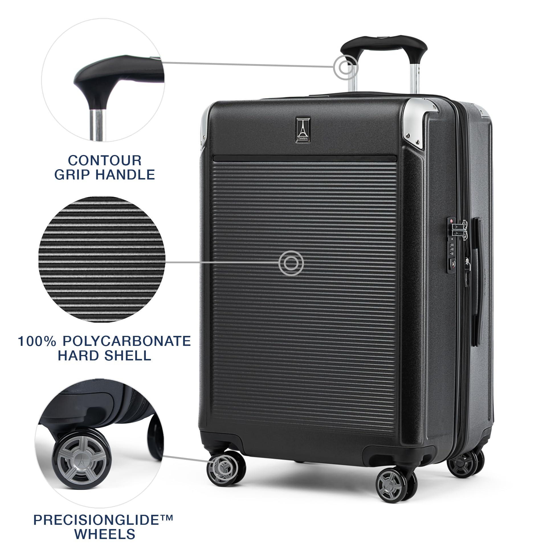 Travelpro Platinum Elite Hardside Expandable Spinner Wheel Luggage TSA Lock Hard Shell Polycarbonate Suitcase ( Shadow Black , Checked- Medium 25-Inch ) Shadow Black Checked Medium 25 Inch U3