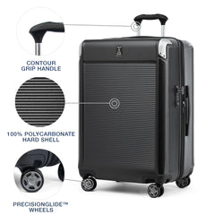 Travelpro Platinum Elite Hardside Expandable Spinner Wheel Luggage TSA Lock Hard Shell Polycarbonate Suitcase ( Shadow Black , Checked- Medium 25-Inch ) Shadow Black Checked Medium 25 Inch U2